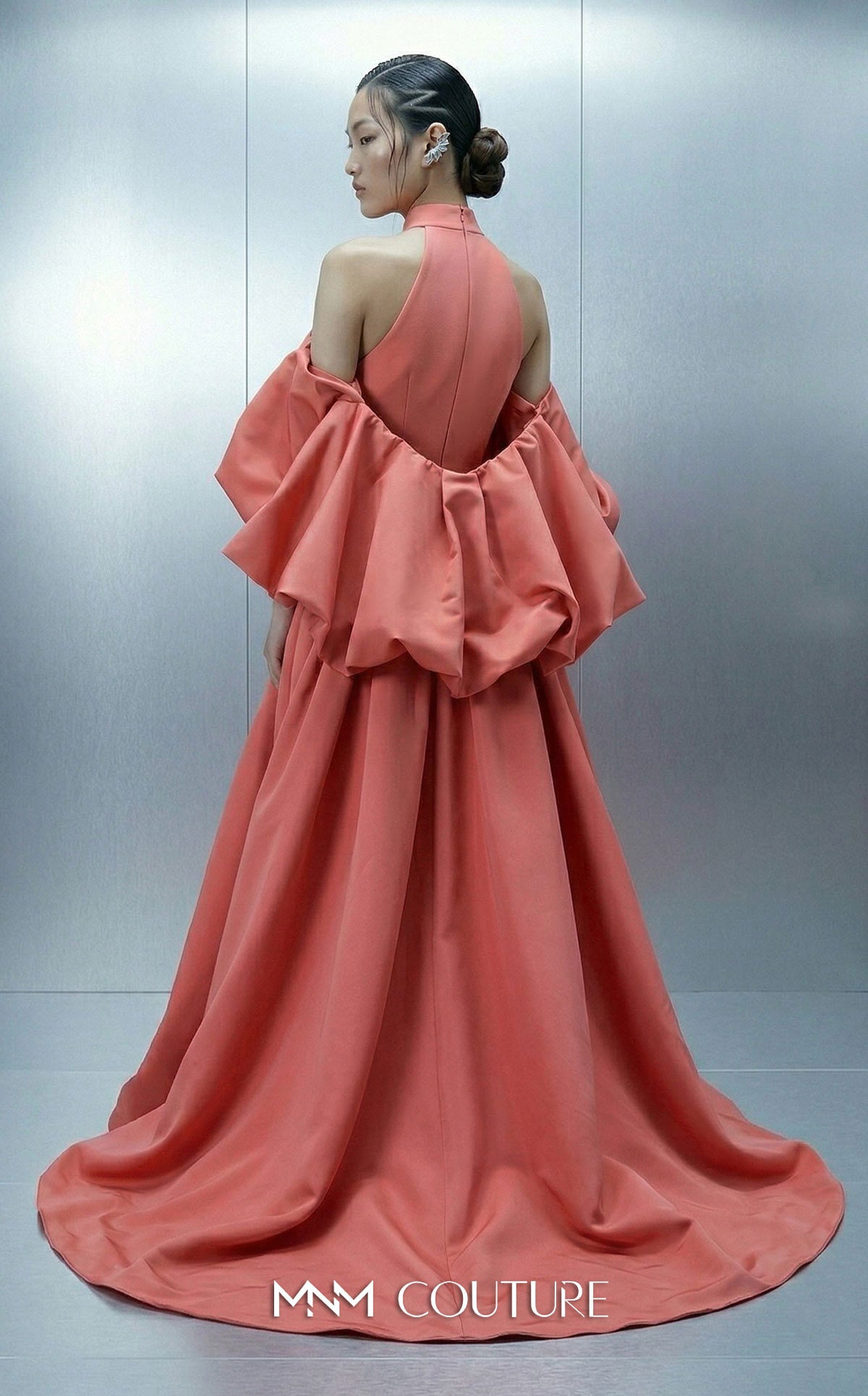 Halter Floor-Length Satin Evening Ball Gown MNM Couture E0163