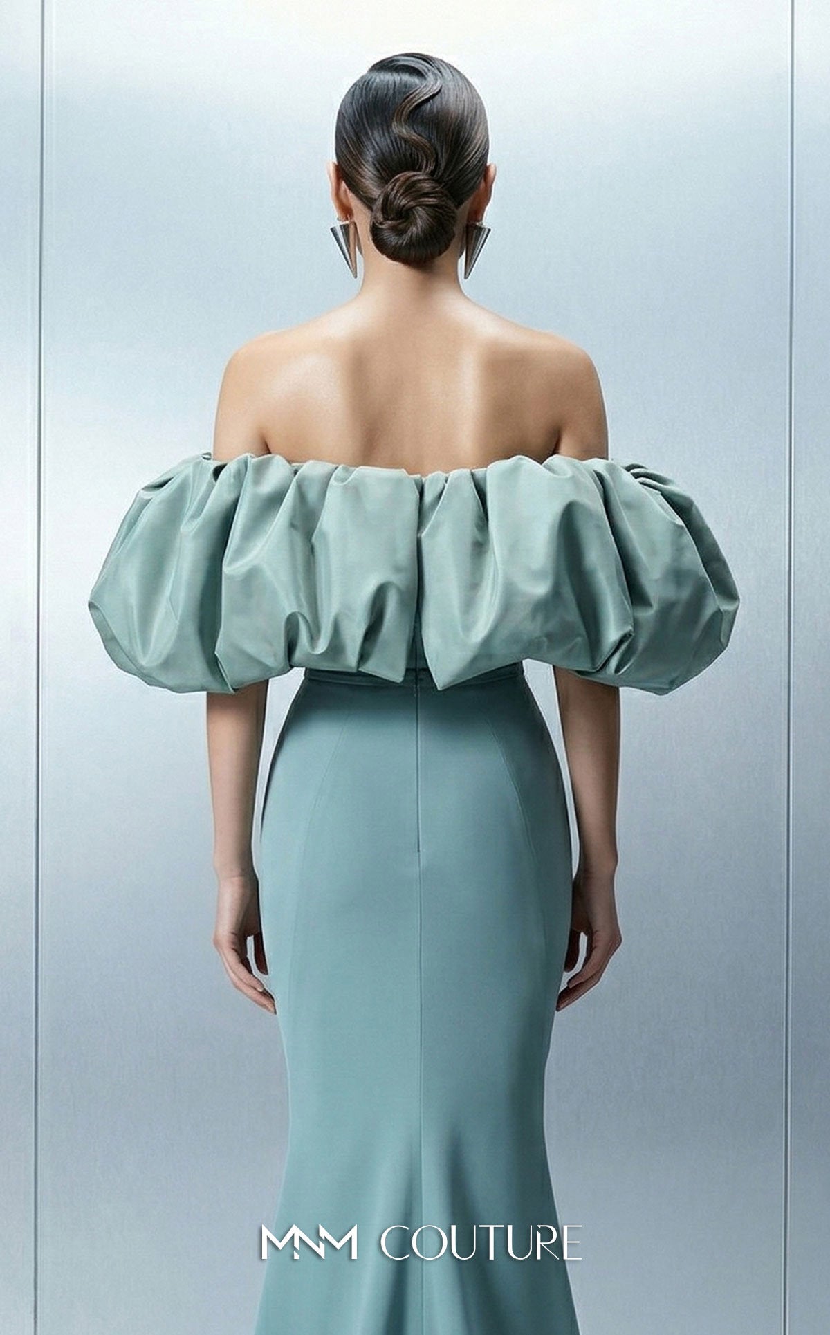 Off-the-Shoulder Floor-Length Satin Evening Mermaid M Couture E0165