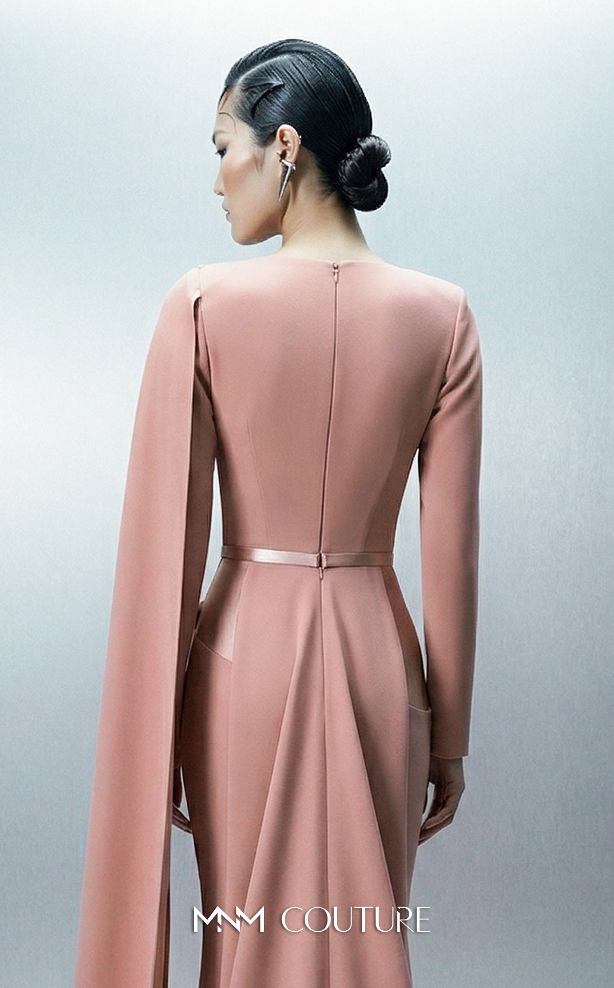 Crew/High-Neck Floor-Length Satin Evening Sheath Column MNM Couture E0166