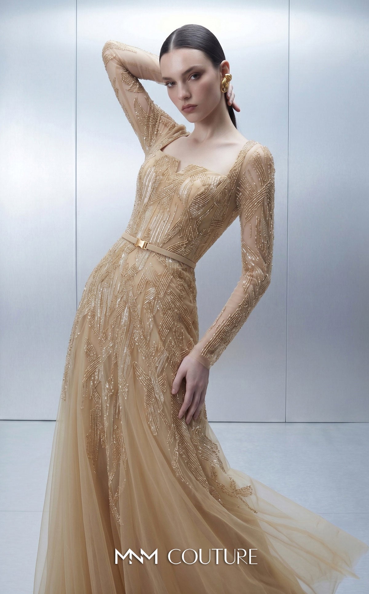 Square Floor-Length Tulle Evening A-Line MNM Couture E0178