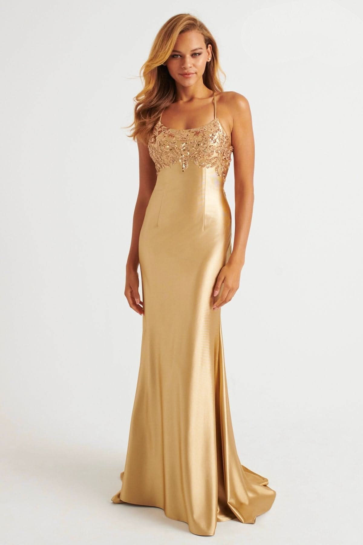 Prom Dresses Fitted Long Formal Prom Dress Gold