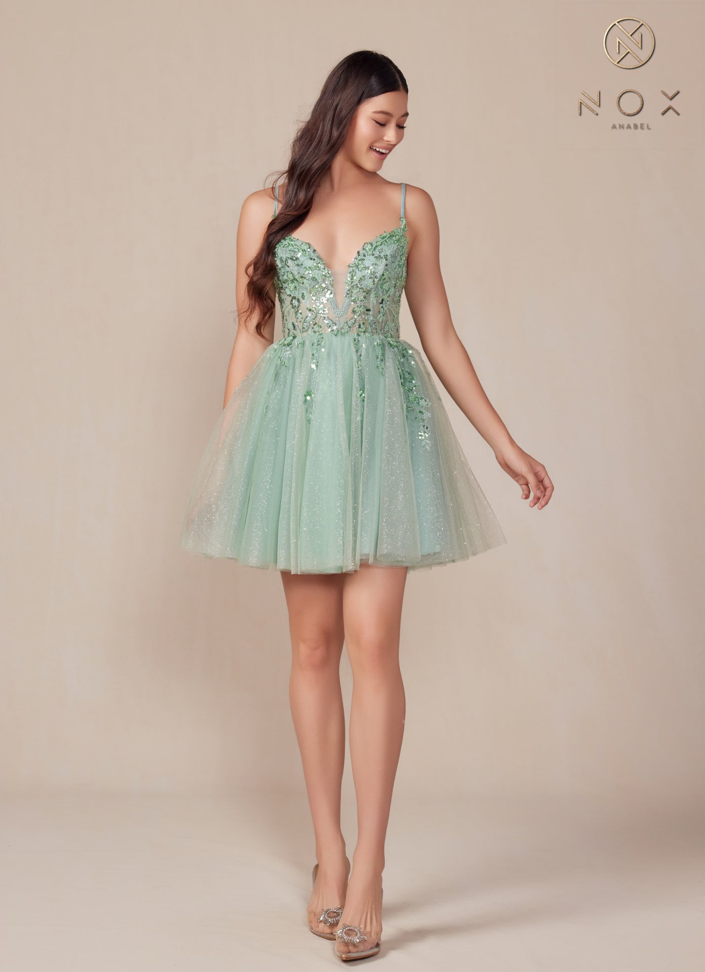 Cocktail Dresses Short Cocktail Glitter Homecoming Dress Sage Green