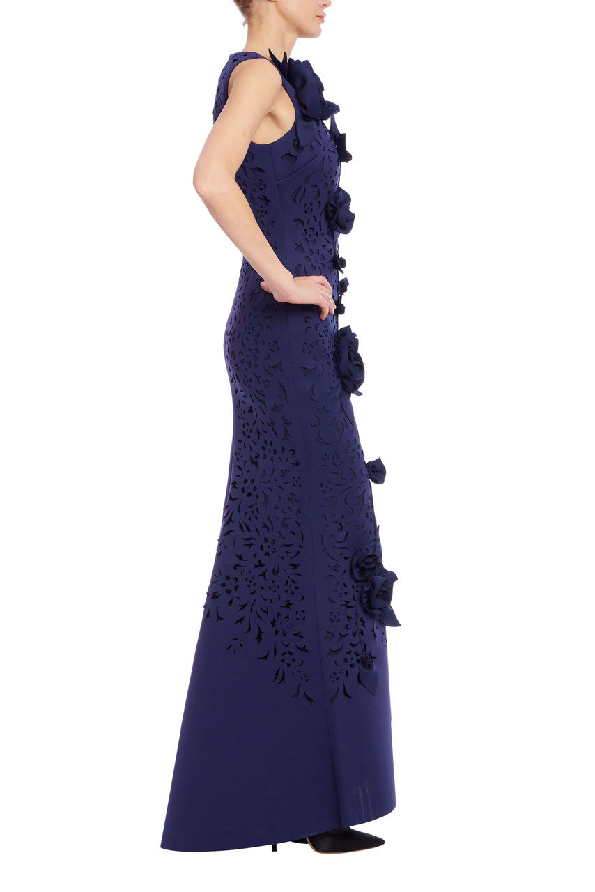 Crew/High-Neck Floor-Length Crepe Formal Sheath/Column Badgley Mischka EG4594