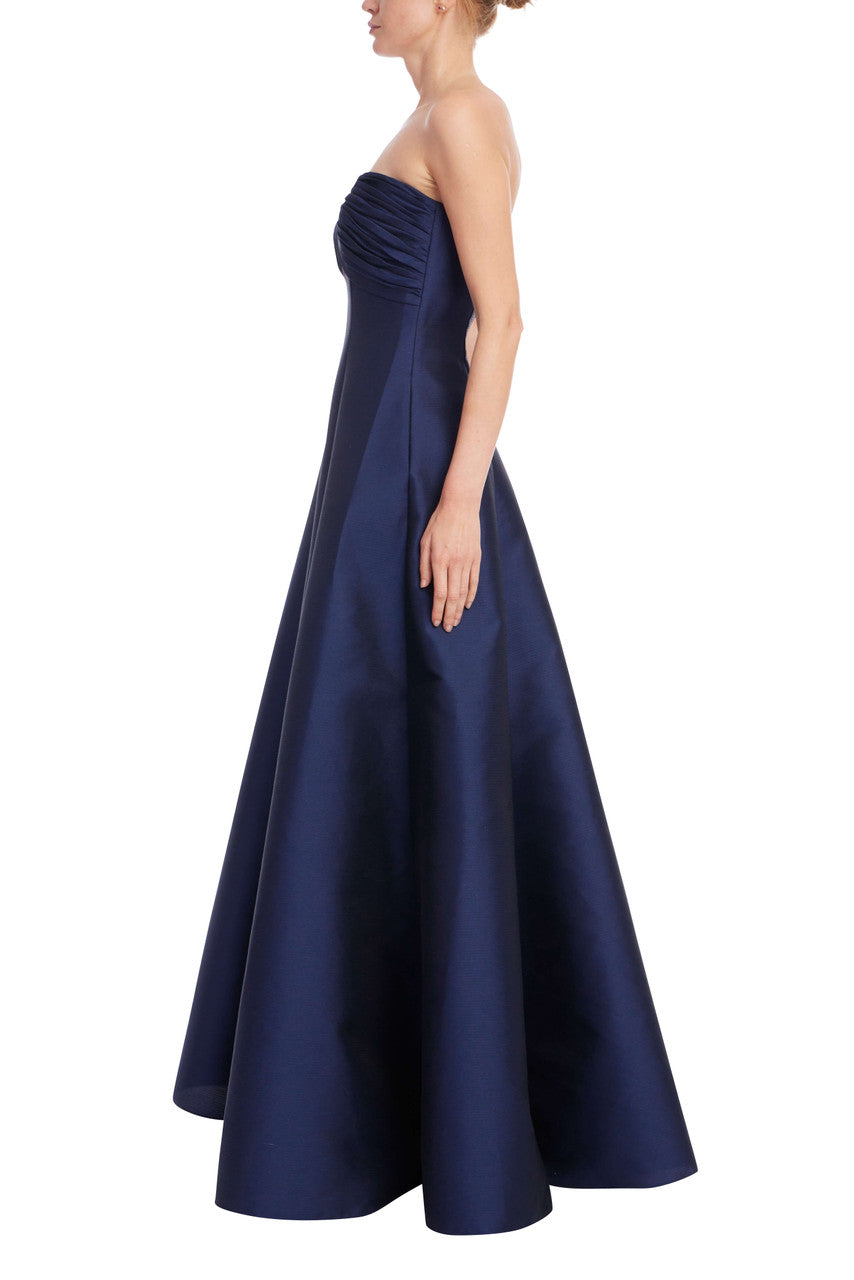 Navy Badgley Mischka EG4661 Sweetheart Long Satin Prom Gown Side Pockets
