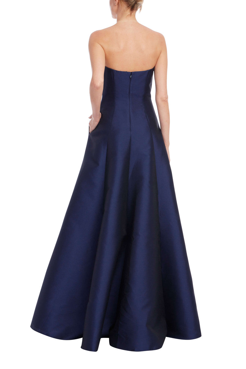 Navy Badgley Mischka EG4661 Sweetheart Long Satin Prom Gown Side Pockets