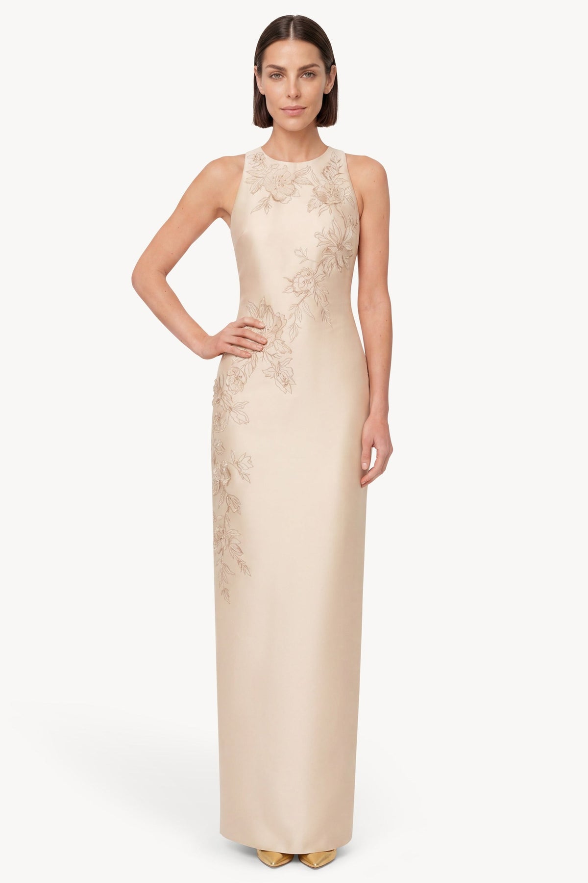Badgley Mischka Beaded Applique Sleeveless Column Gown EG5104