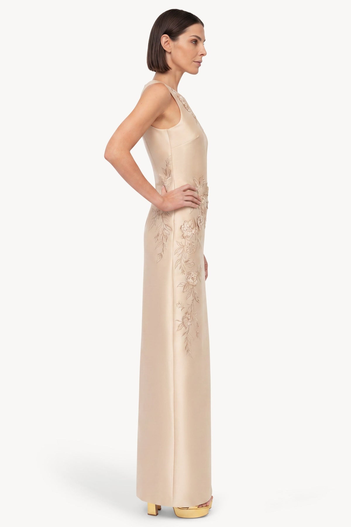 Badgley Mischka Beaded Applique Sleeveless Column Gown EG5104