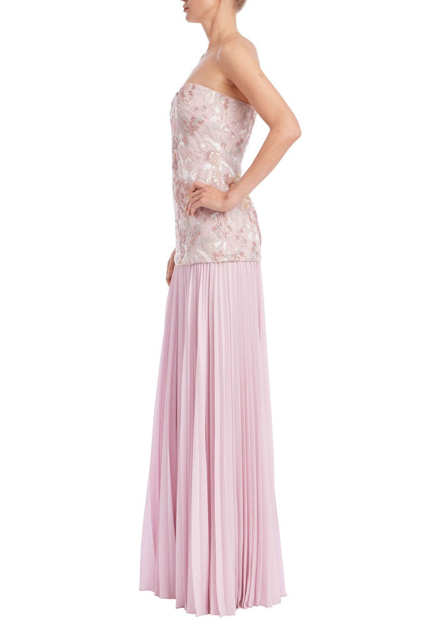 Badgley Mischka Strapless Beaded Bodice Dropwaist Gown EG5135