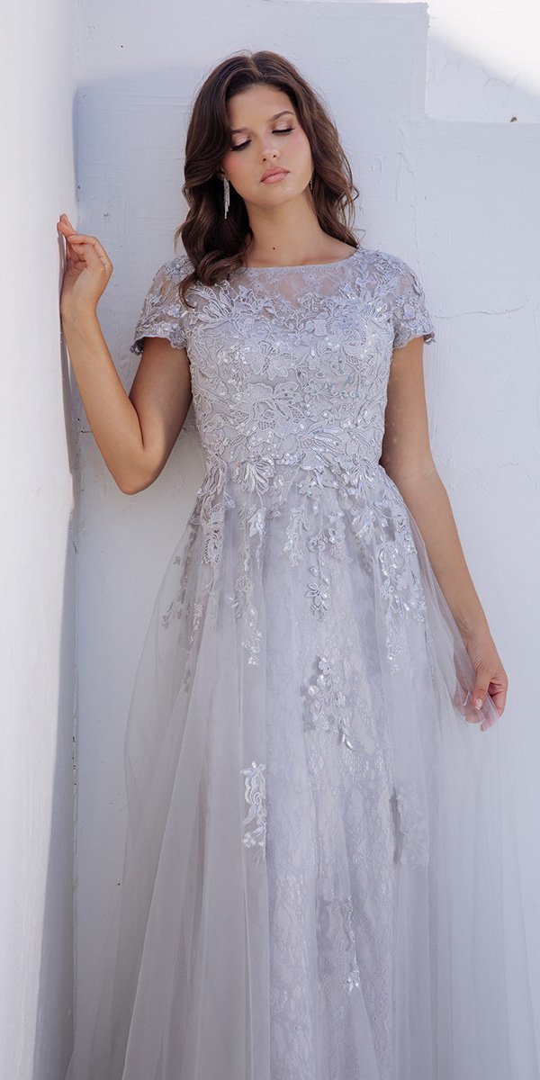 Formal Dresses A Line Long Lace Applique Formal Dress Eureka Fashion EK104 Silver