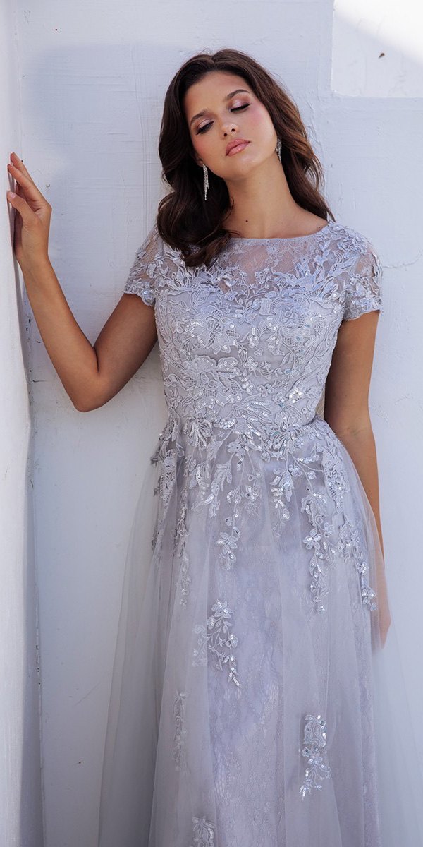 Formal Dresses A Line Long Lace Applique Formal Dress Eureka Fashion EK104 Silver