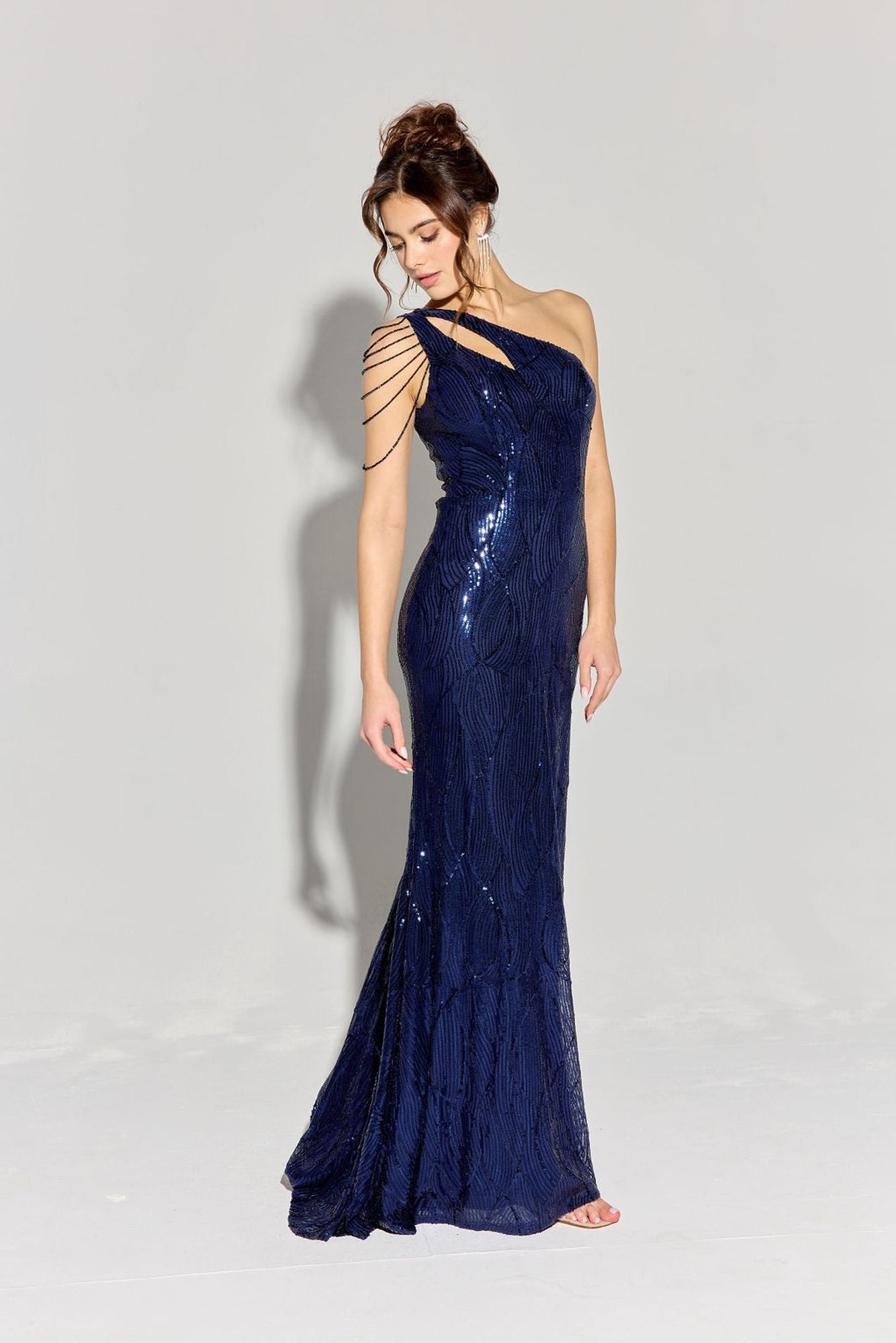 Prom Dresses Long Formal Prom Fitted Sequin Dress Eureka Fashion EK113 Navy