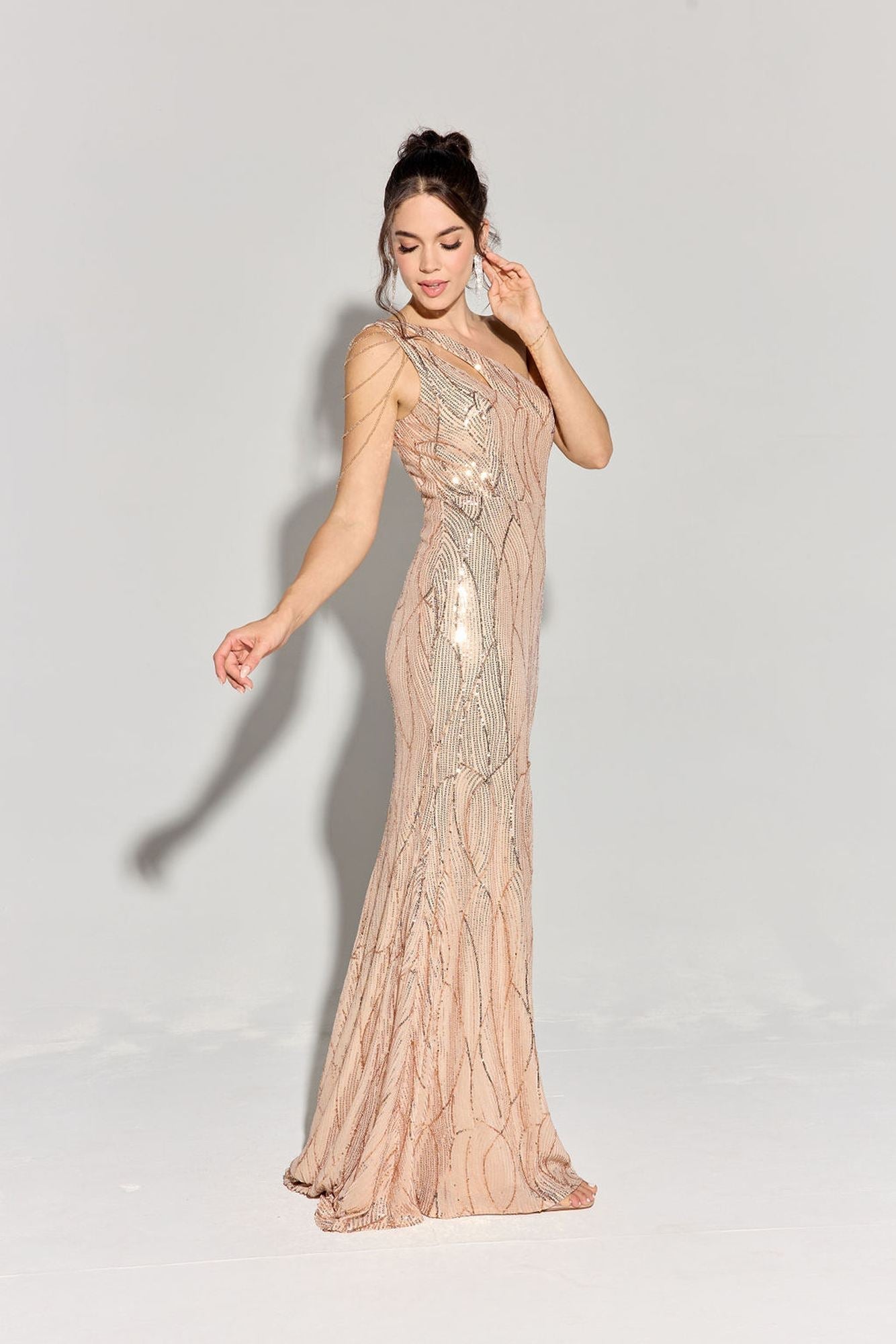 Prom Dresses Long Formal Prom Fitted Sequin Dress Eureka Fashion EK113 Rose Gold
