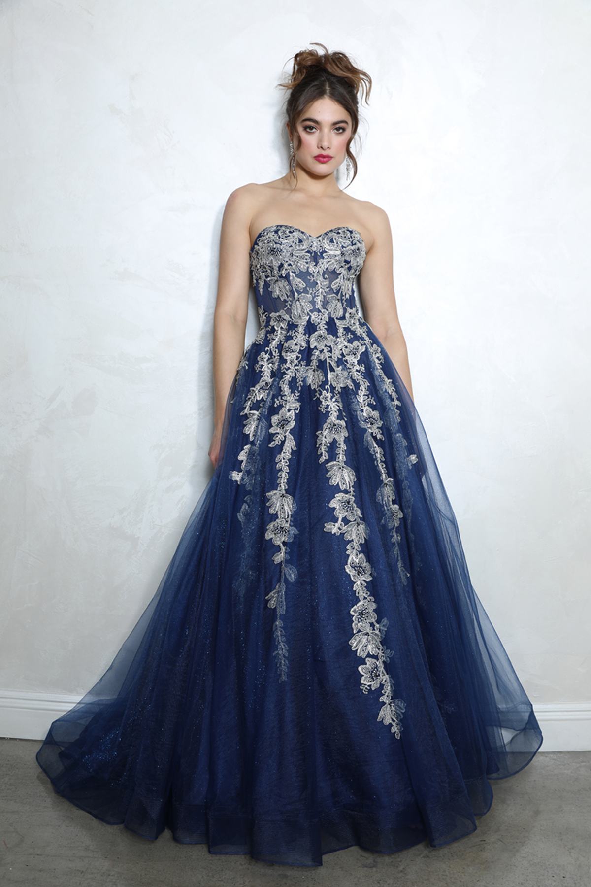 Prom Dresses A Line Beaded Lace Long Formal Prom Dress Eureka Fashion EK115 Navy/Silver
