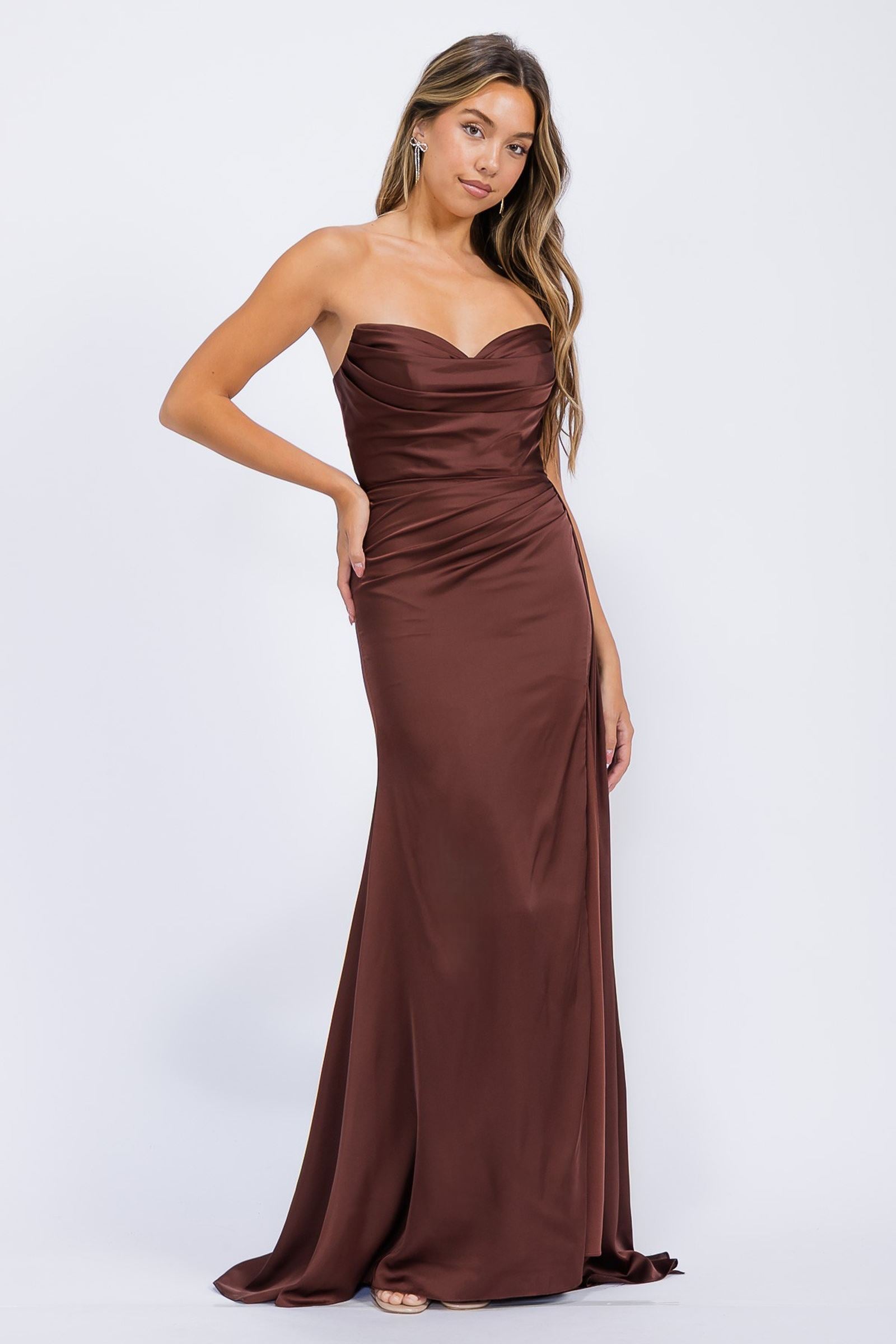 Prom Dresses Long Slit Formal Evening Prom Dress Eureka Fashion EK118 Brown