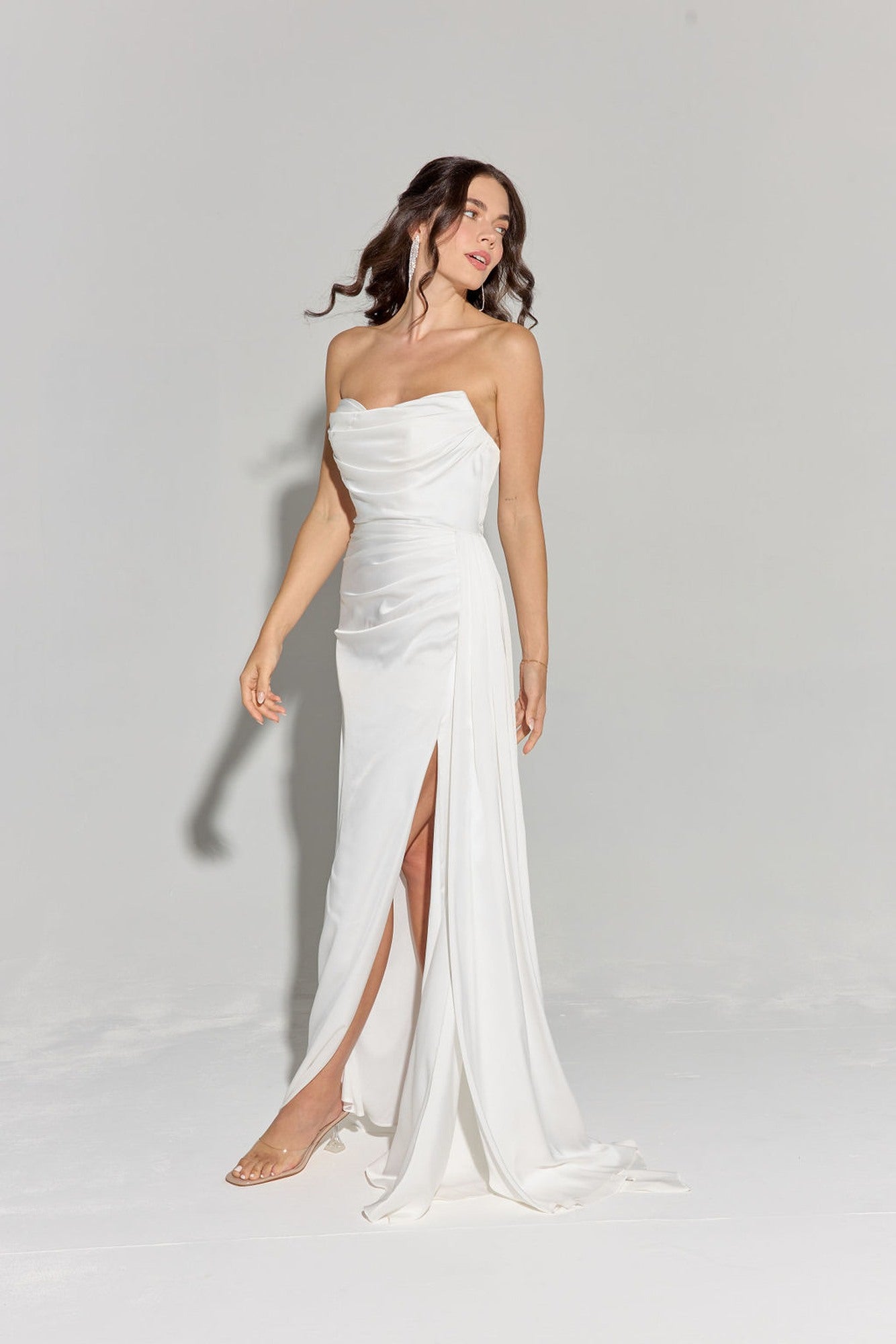 Wedding Dresses Long Slit Bridal Wedding Dress Eureka Fashion EK118 Off White