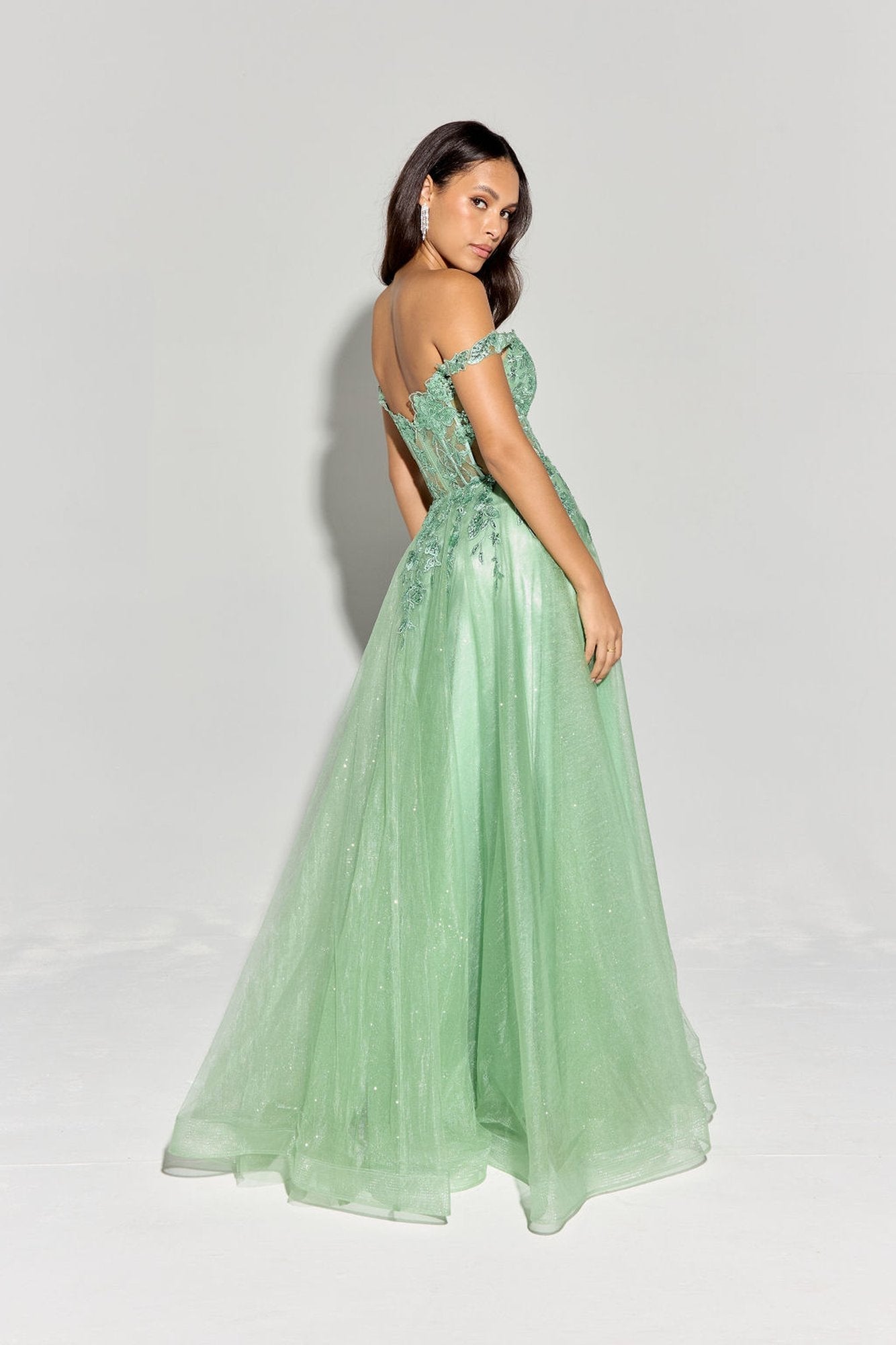 Prom Dresses Corset Lace Formal Long Beaded Prom Dress Eureka Fashion EK128 Sage