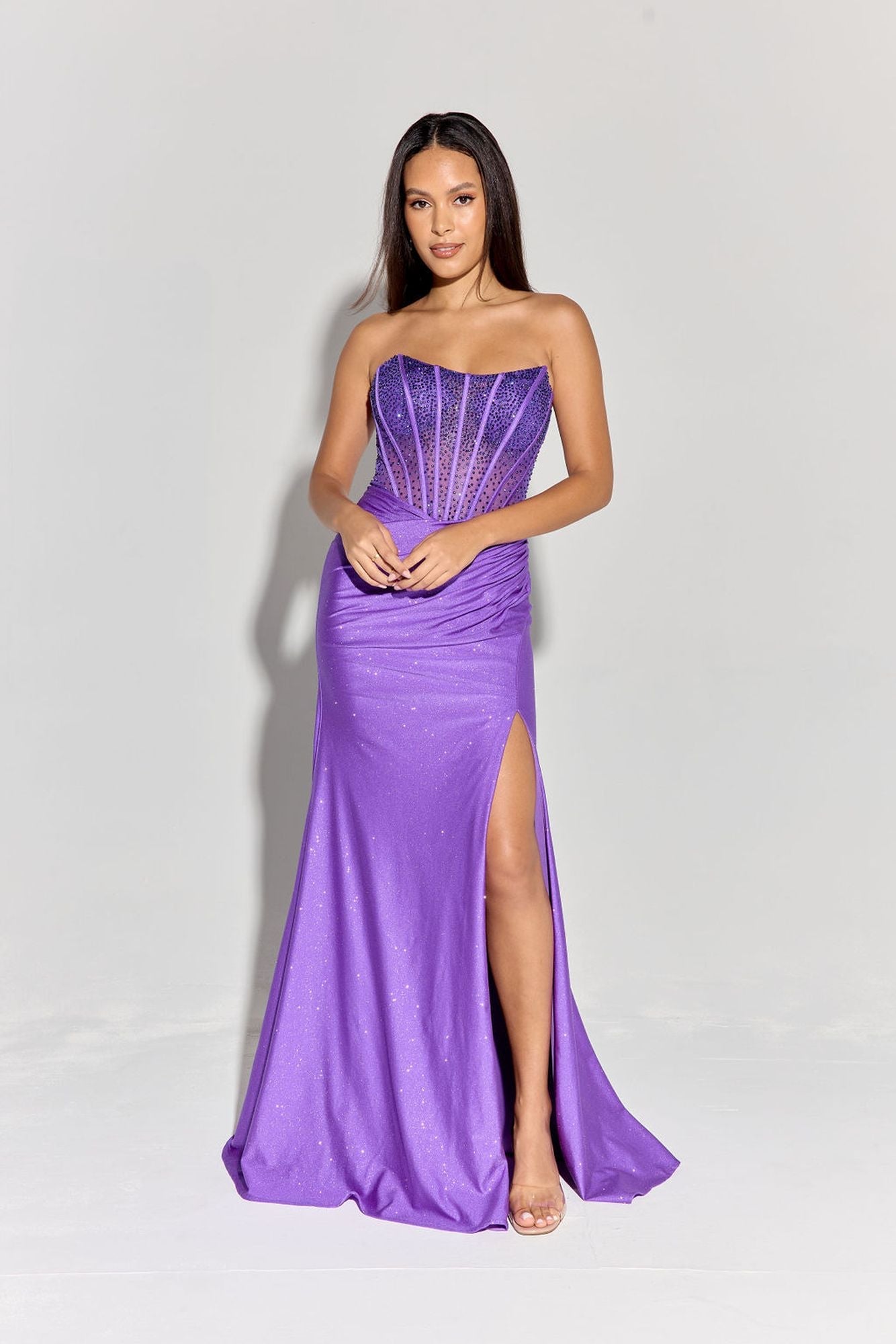 Prom Dresses Long Formal Glitter Slit Corset Prom Dress Eureka Fashion EK169 Purple