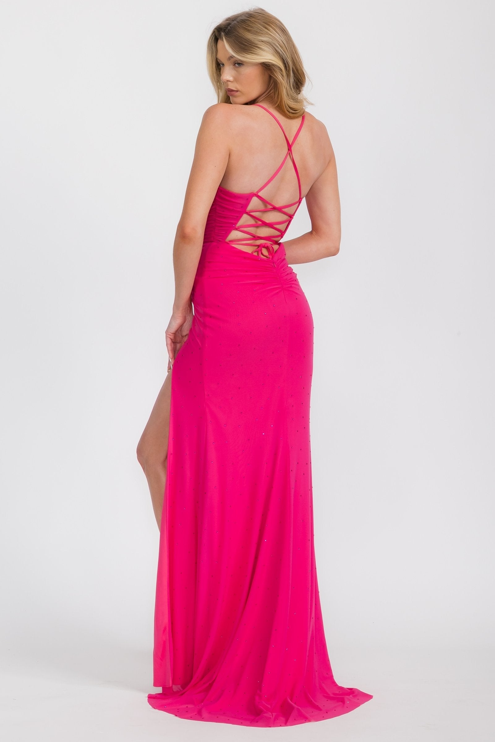 Prom Dresses Slit Long Formal Evening Prom Dress Eureka Fashion EK187B Hot Pink
