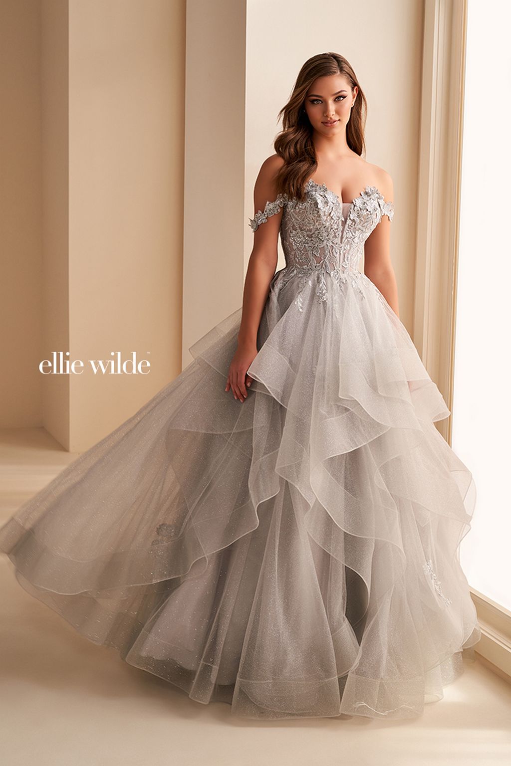 Prom Dresses Prom Long Ball Gown Layered Glitter Formal Dress Silver
