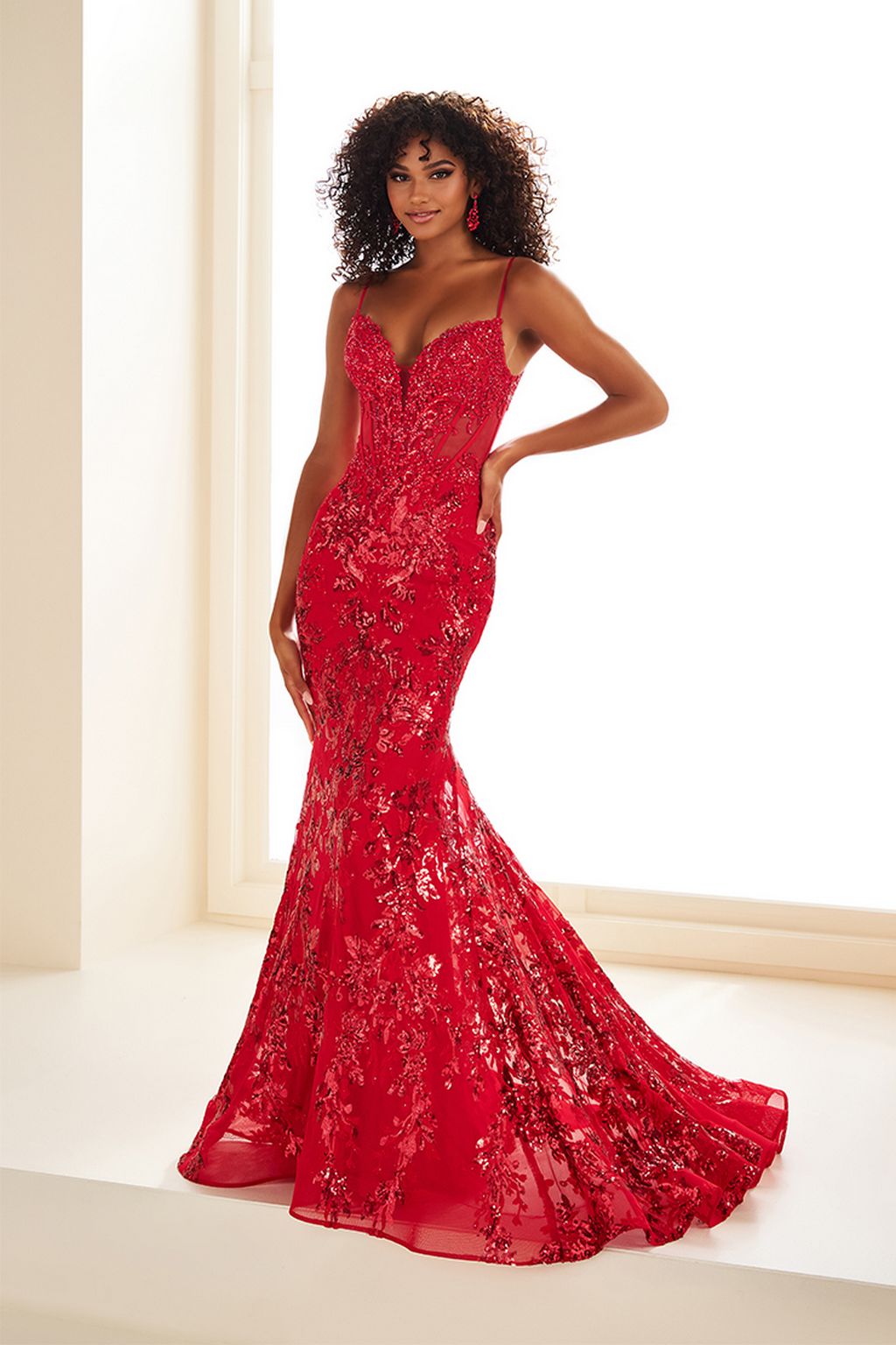 Red Ellie Wilde EW36003 Prom Formal Lace Long Mermaid Evening