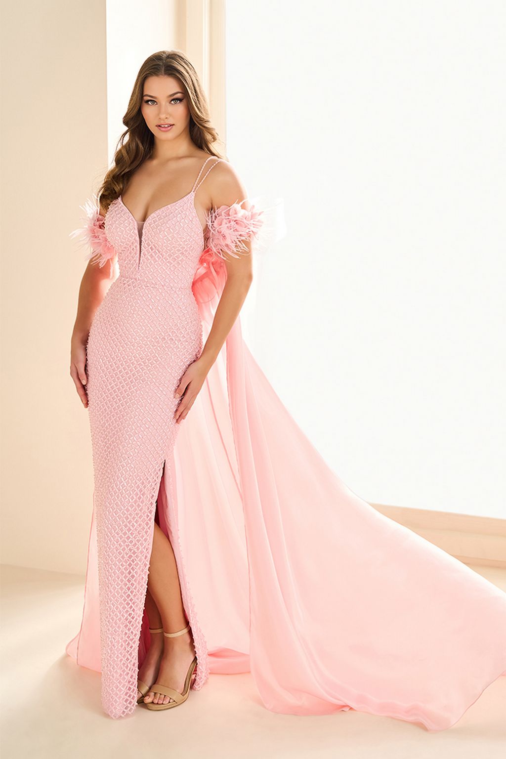 Prom Dresses Long Formal Beaded Prom Dress Light Pink