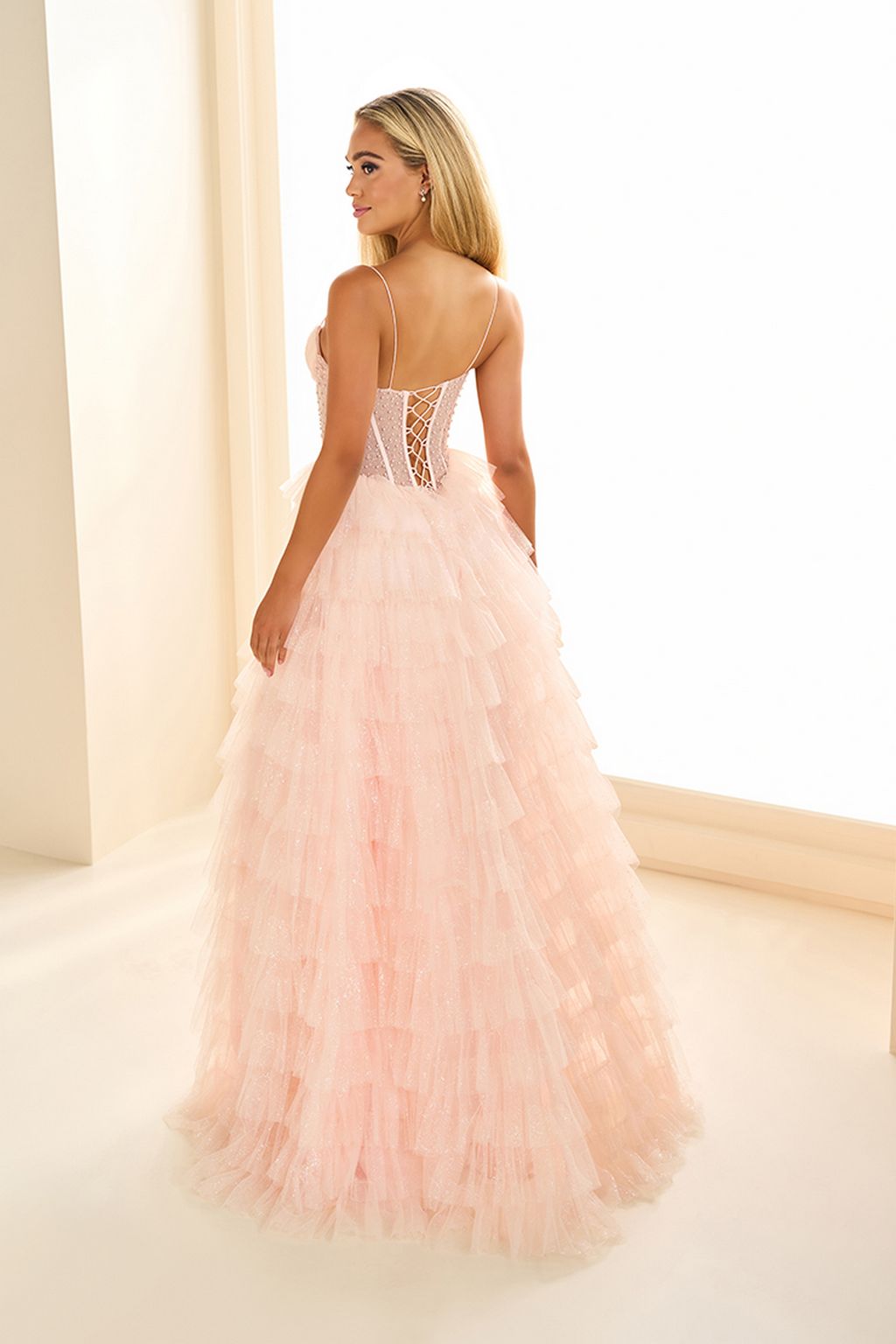 Prom Dresses Long High Slit A Line Ruffle Formal Prom Dress Blush