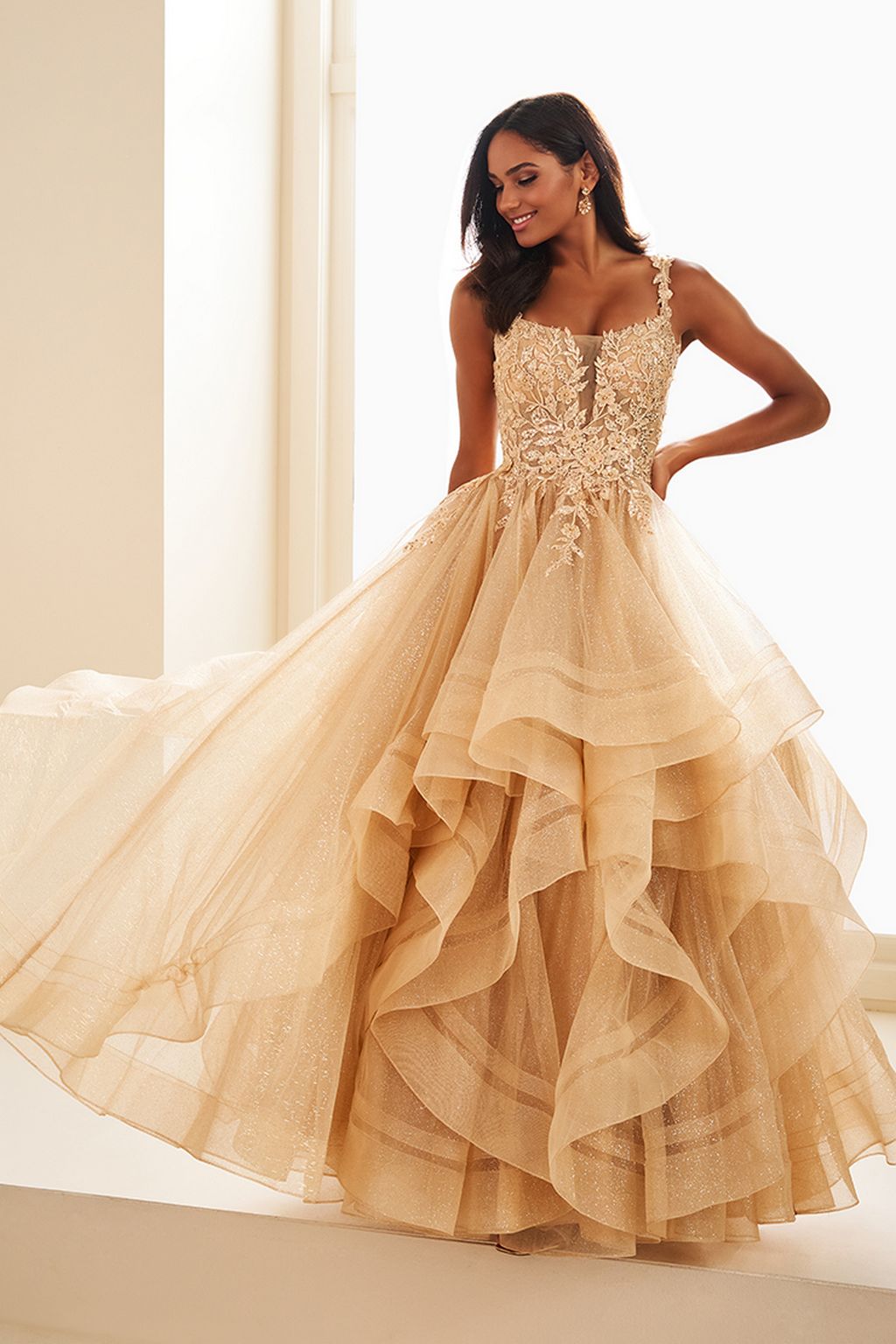 Prom Dresses Long Glitter Ball Gown Formal Prom Dress Gold