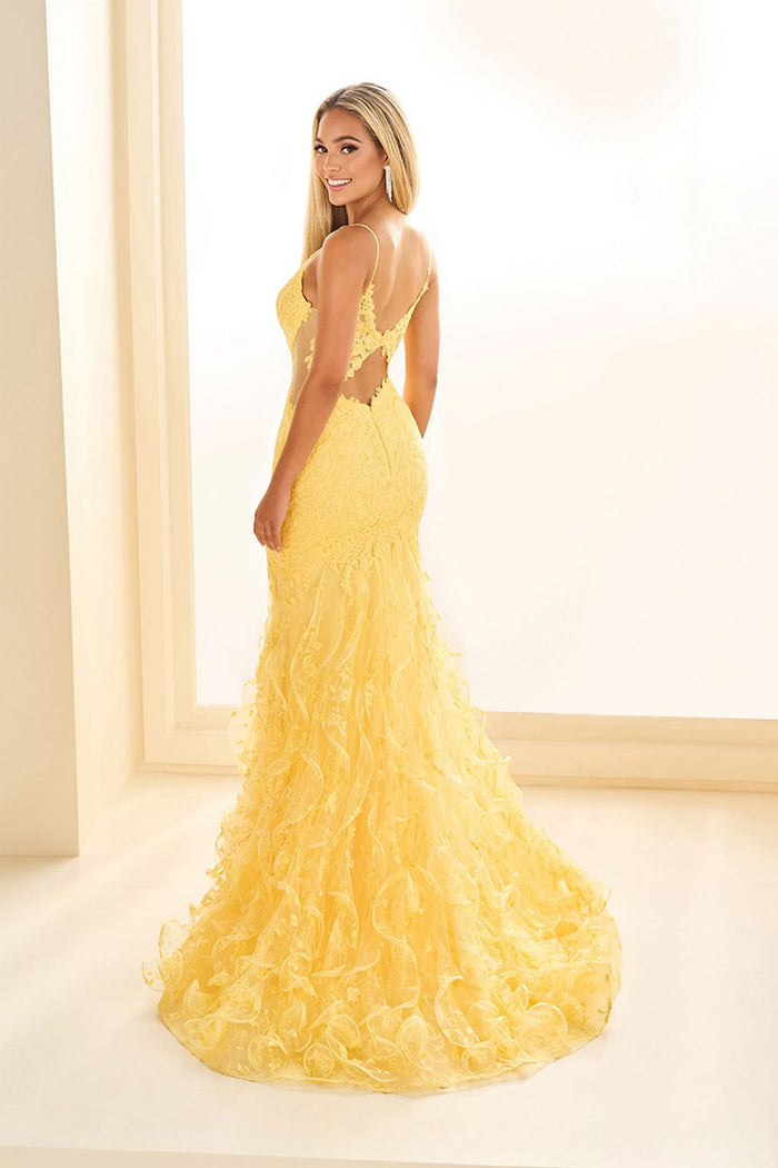 Prom Dresses Long Formal Ruffle Mermaid Lace Prom Dress Light Yellow