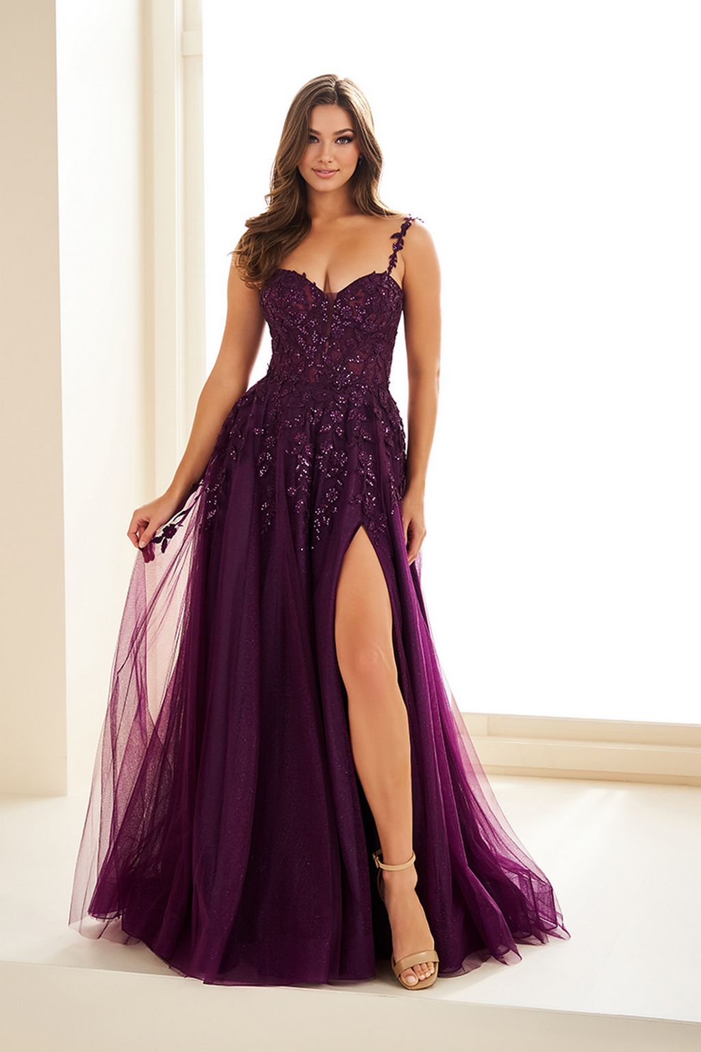 Prom Dresses A Line Formal Long Sequin Prom Dress Plum