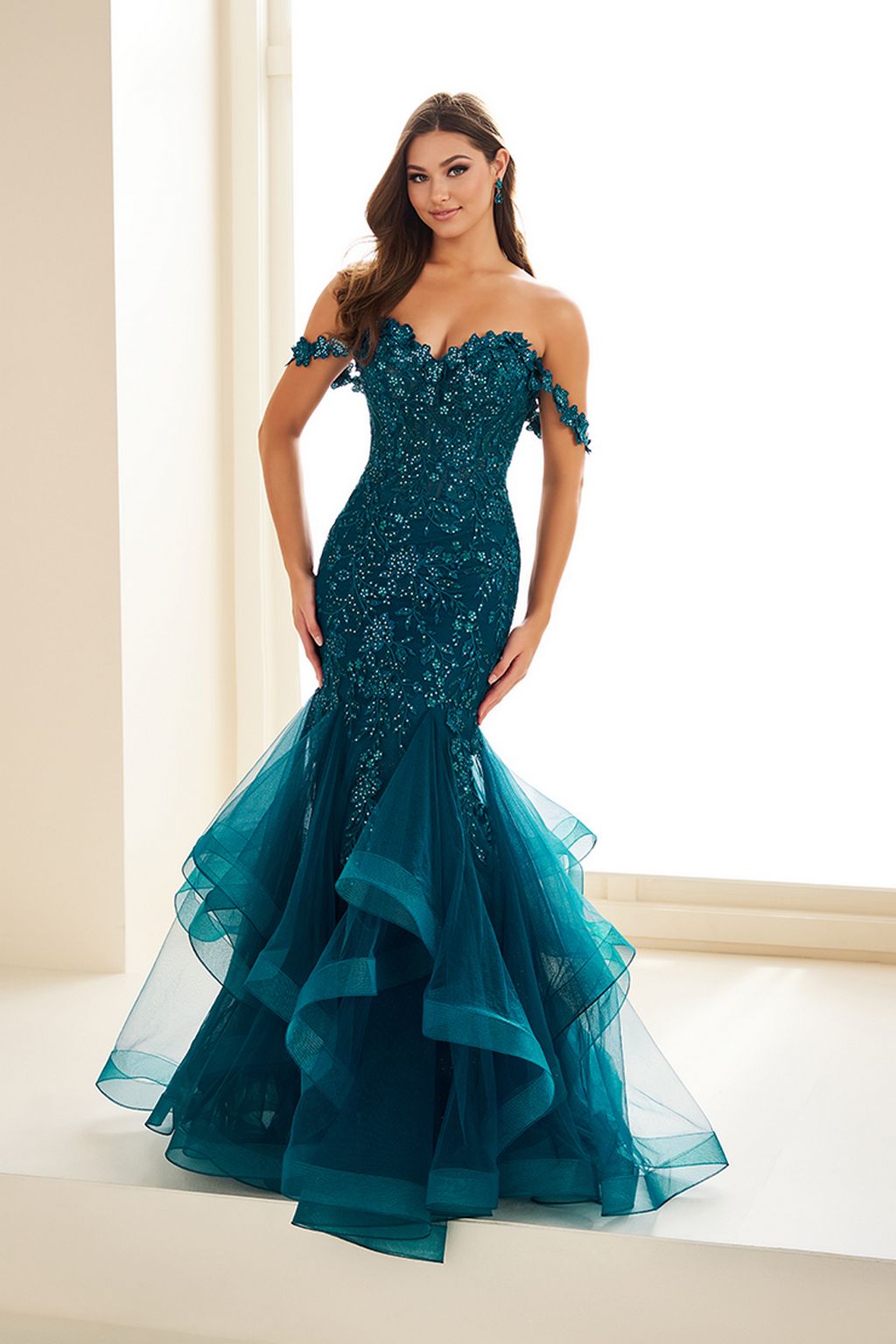 Prom Dresses Ruffle Long Gown Mermaid Formal Sequin Prom Dress Dark Teal