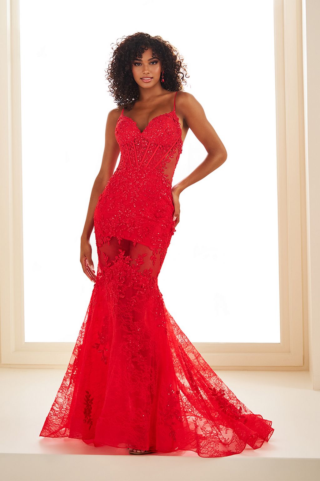 Prom Dresses Long Sequin Lace Evening Formal Prom Dress Red