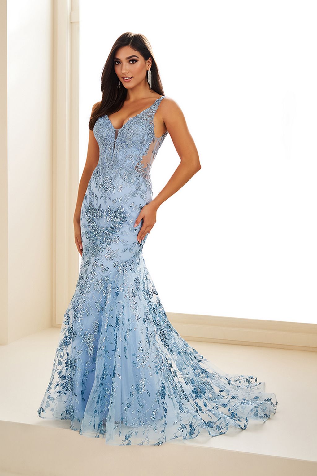 Prom Dresses Long Formal Mermaid V Neck Prom Dress Light Blue