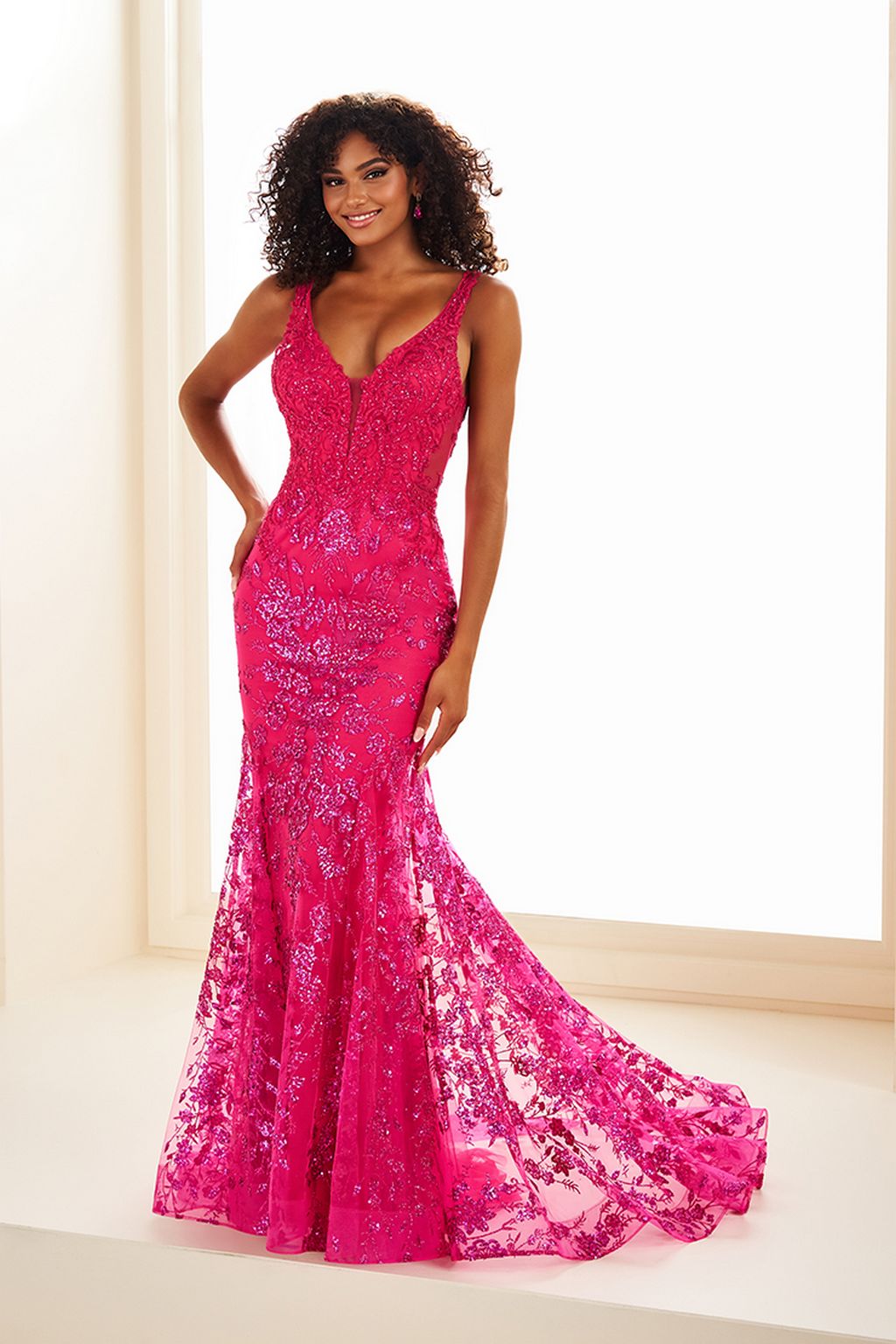 Prom Dresses Long Formal Mermaid V Neck Prom Dress Magenta