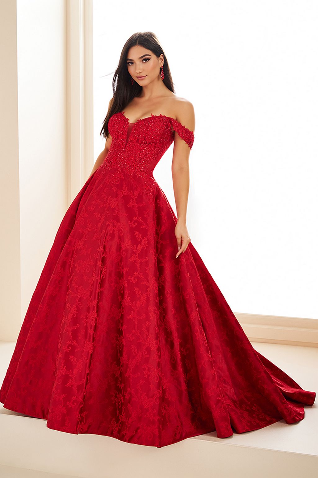 Prom Dresses Long Brocade Ball Gown Formal Prom Dress Ruby