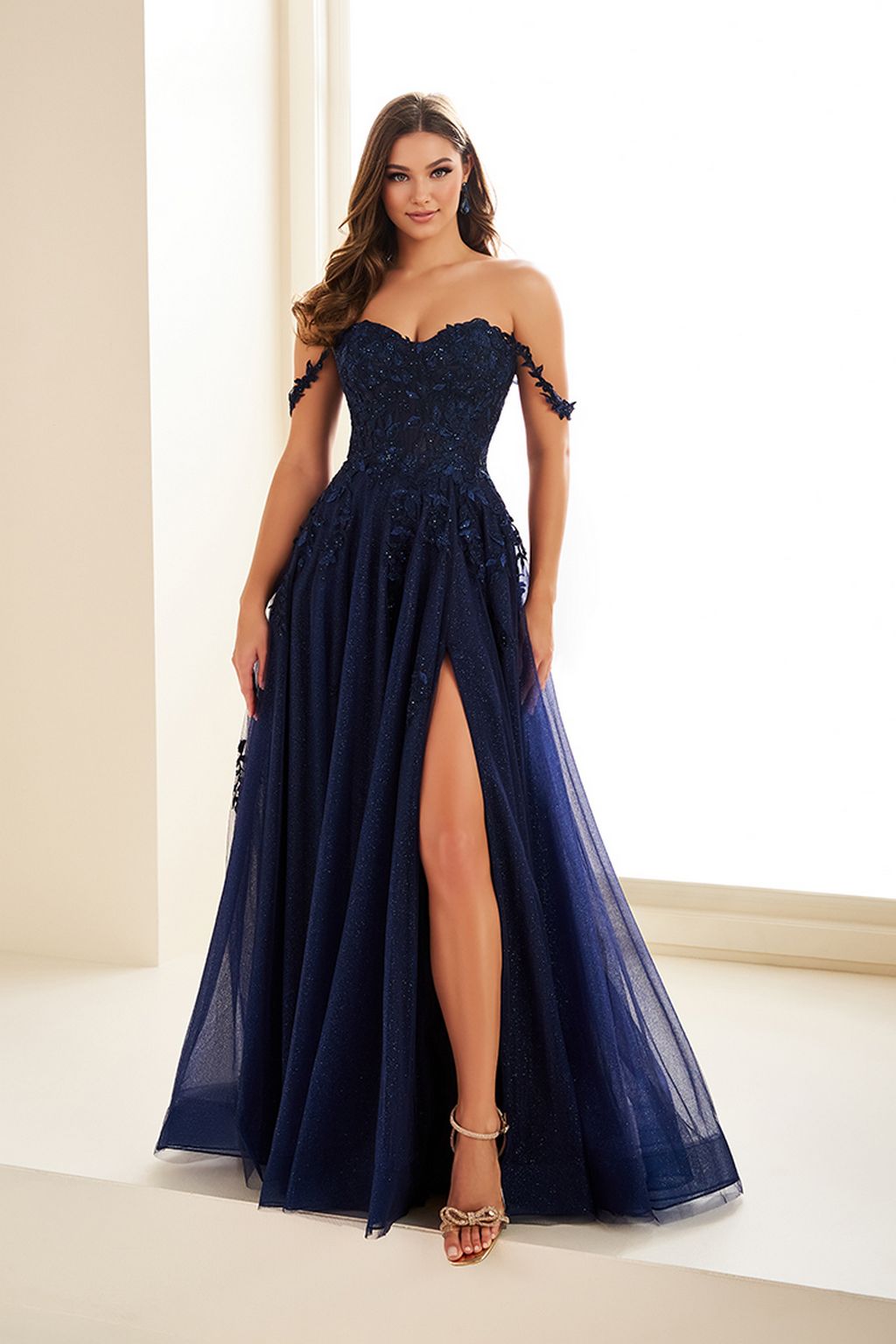Ellie Wilde EW36083 A Line Lace Long Formal Prom Dress