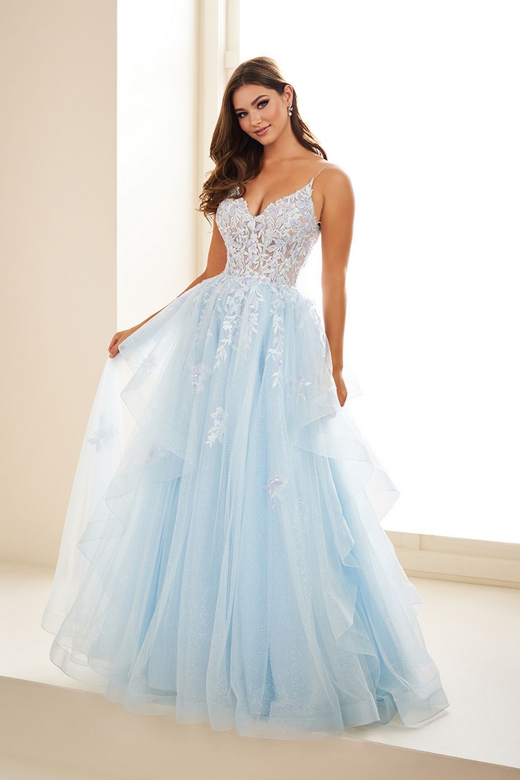 Prom Dresses Beaded Long Prom A Line Formal Evening Dress Ice Blue