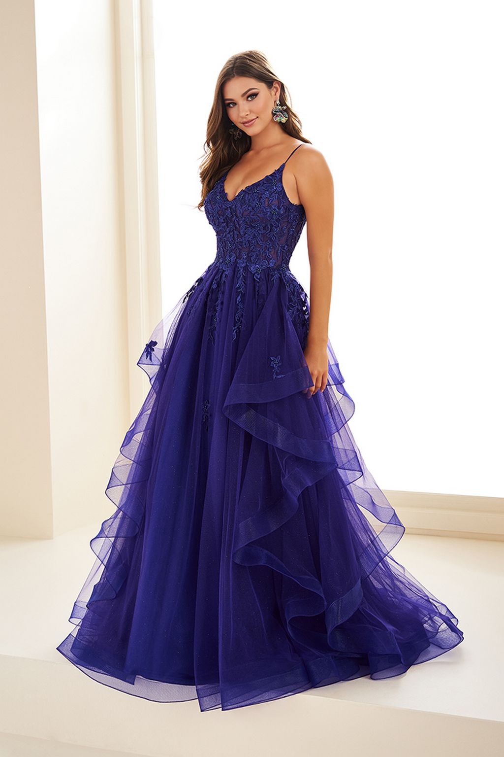 Prom Dresses Beaded Long Prom A Line Formal Evening Dress Indigo