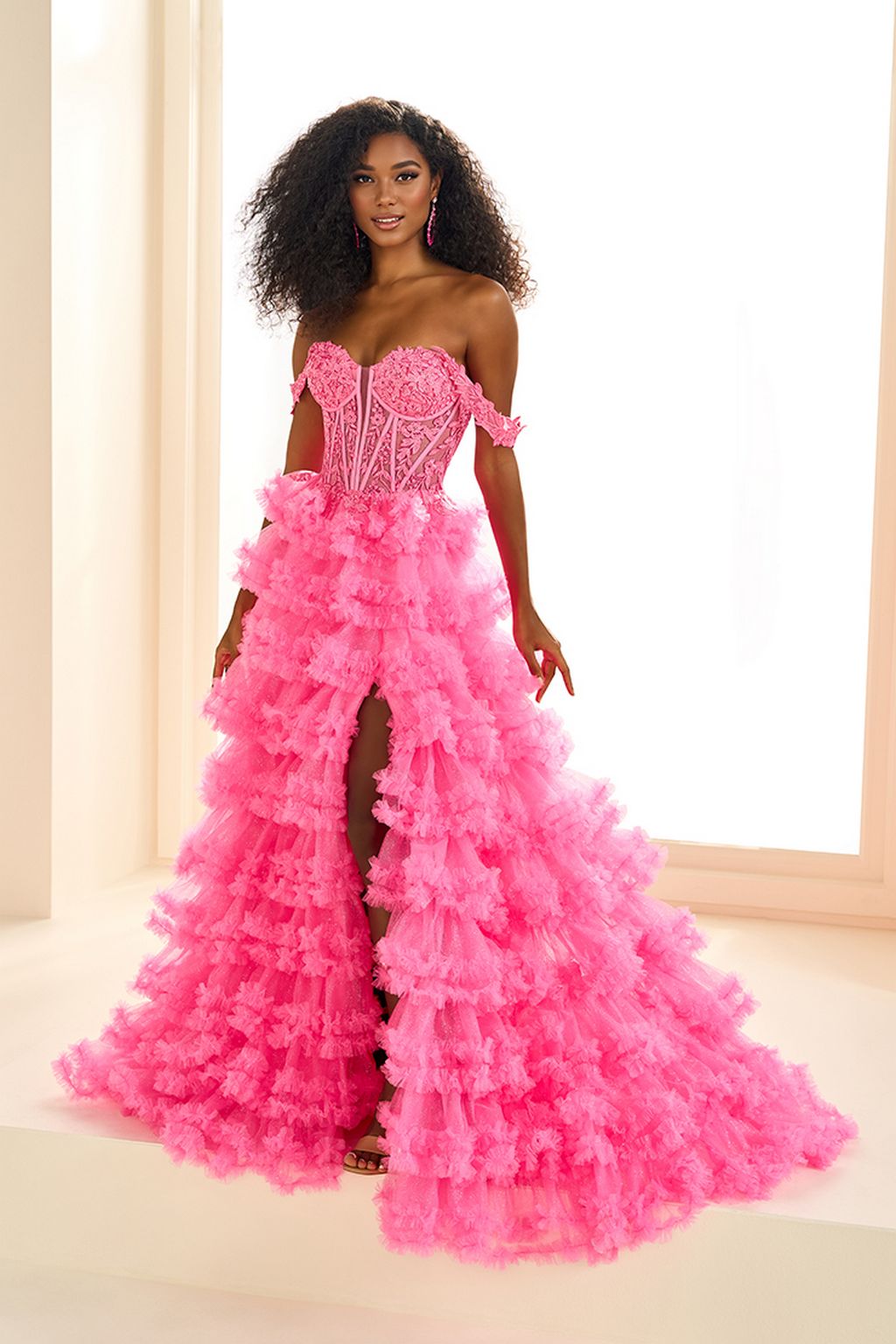 Prom Dresses Ball Gown Long Glitter Ruffle Formal Prom Dress Barbie Pink