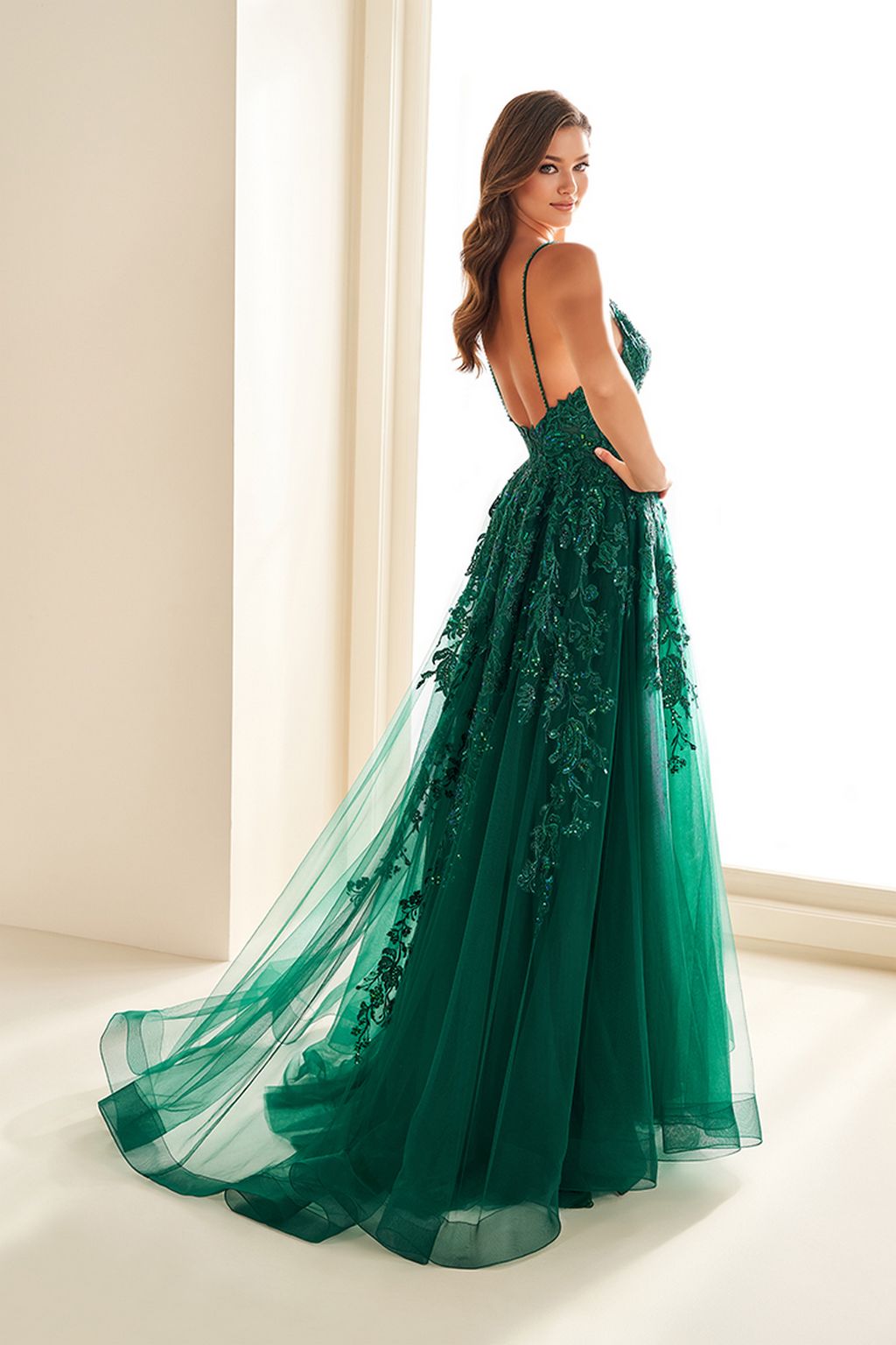 Prom Dresses A Line Long Formal Slit Prom Evening Dress Emerald