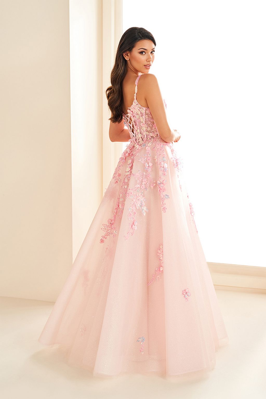 Prom Dresses A Line Long Formal Floral Corset Prom Dress Blush