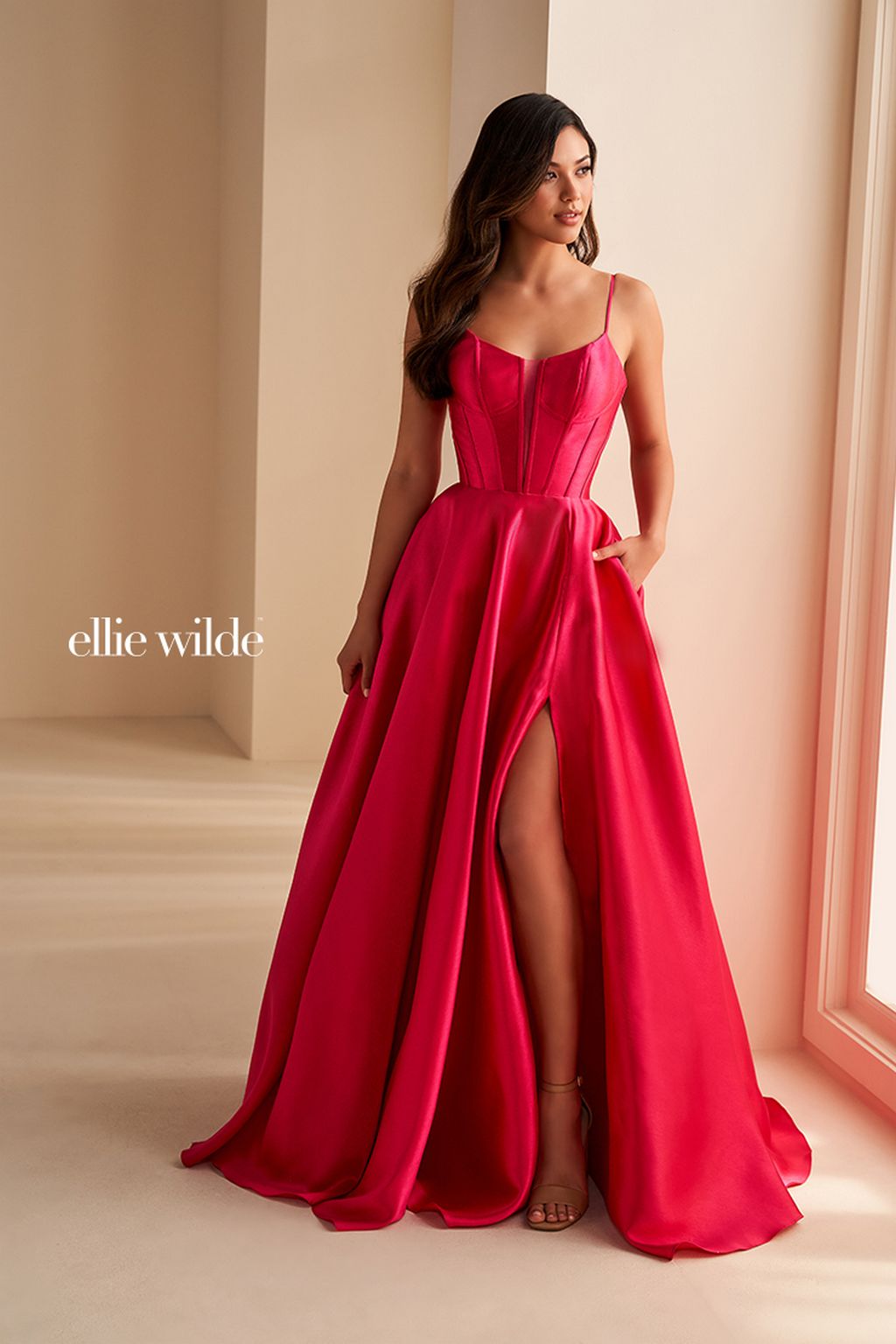 Prom Dresses Prom Ball Gown Long Formal Slit Evening Dress Magenta