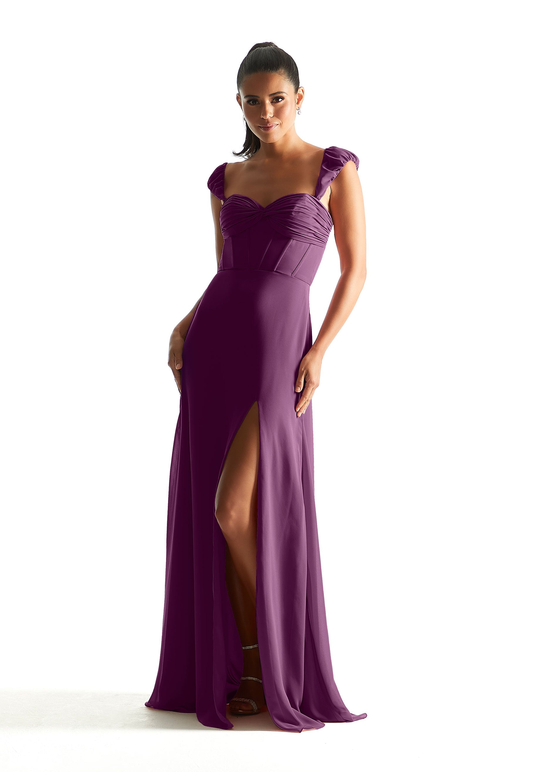Formal Dresses Formal Long Corset Slit Dress Eggplant-Chiffon-21855-Corset