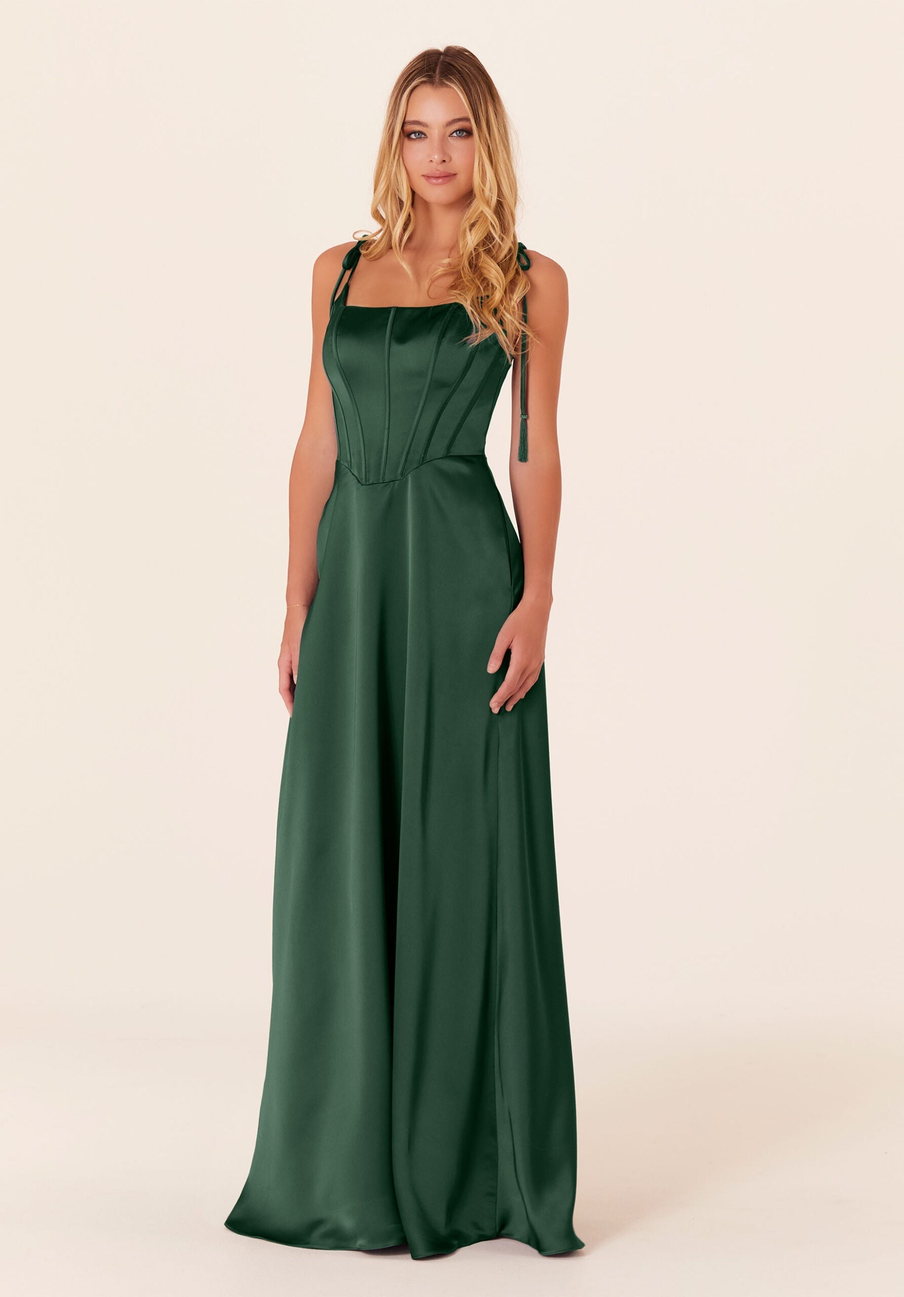 Formal Dresses Corset Long Formal A Line Dress Emerald-Satin-21822-Corset