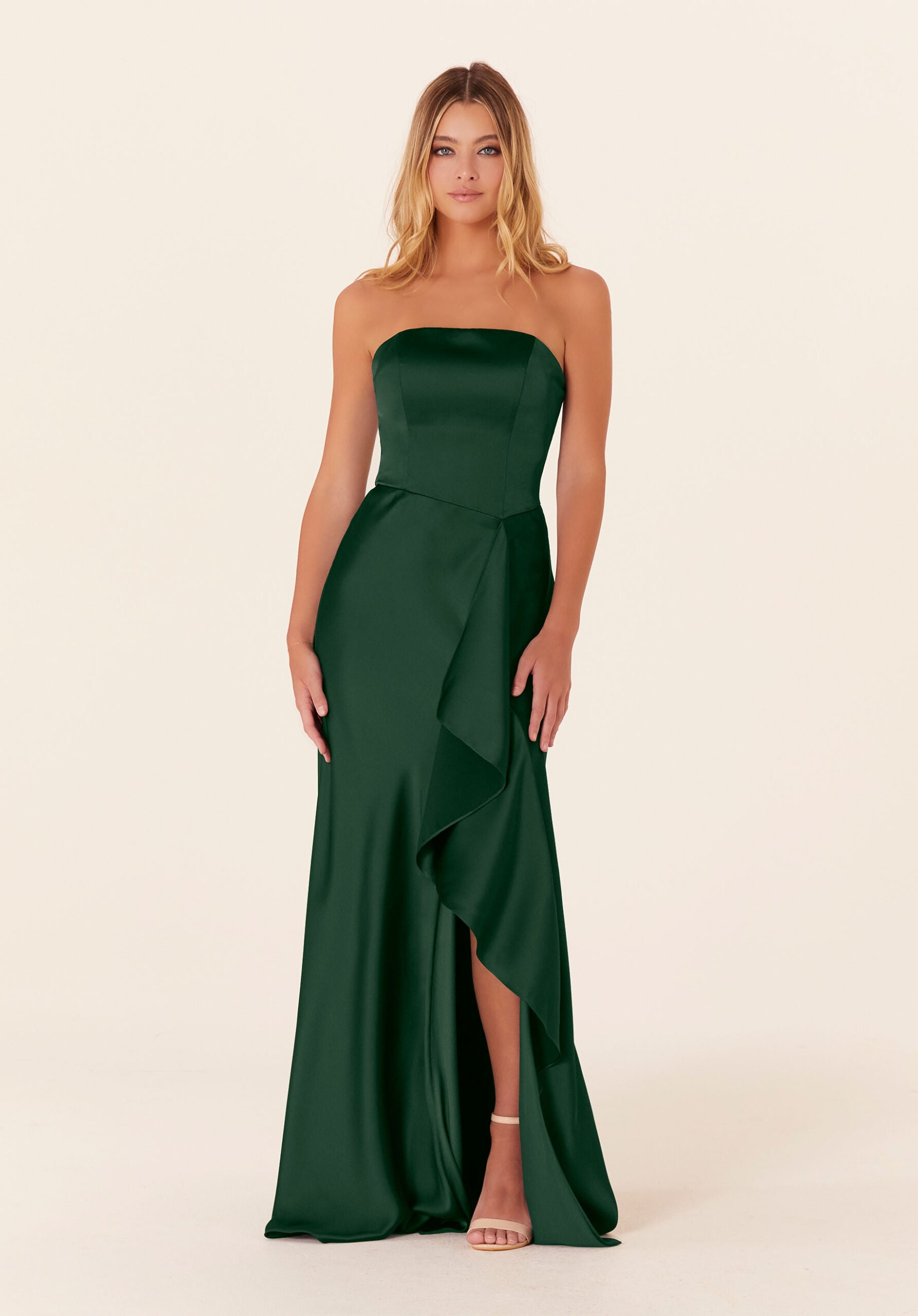 Formal Dresses A Line Ruffle Long Formal Evening Dress Emerald-Satin-21834-Ruffle