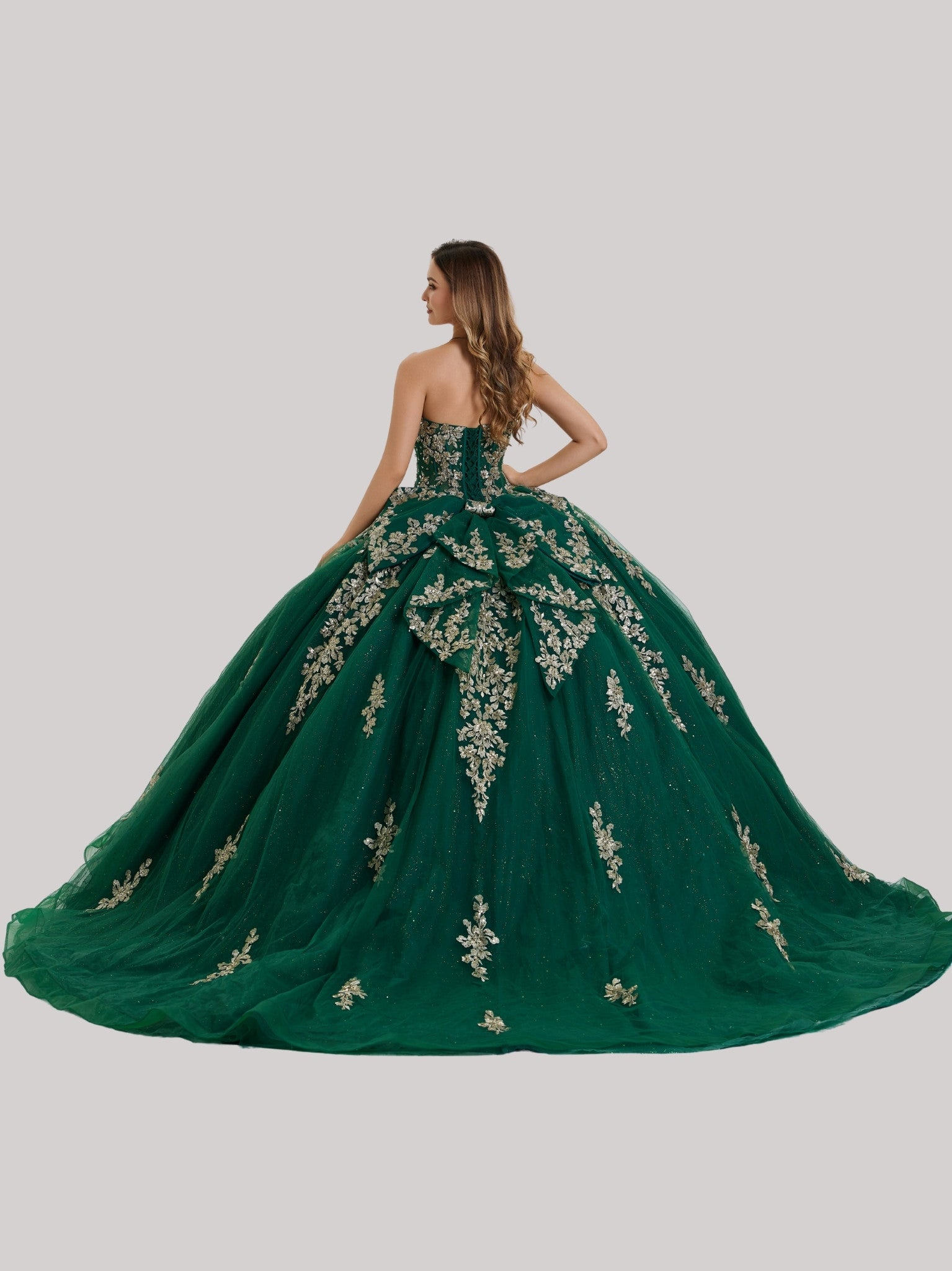 Quinceniera Dresses Long Beaded Ball Gown Corset Quinceanera Dress Emerald-Tulle-26411-Beaded