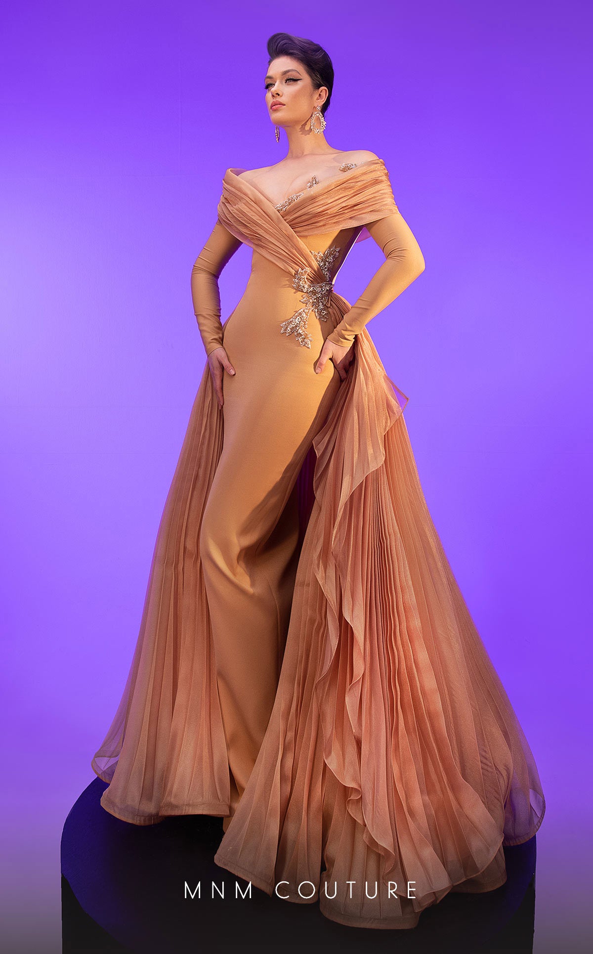 Off-the-Shoulder Floor-Length Tulle Formal Mermaid MNM Couture F02800