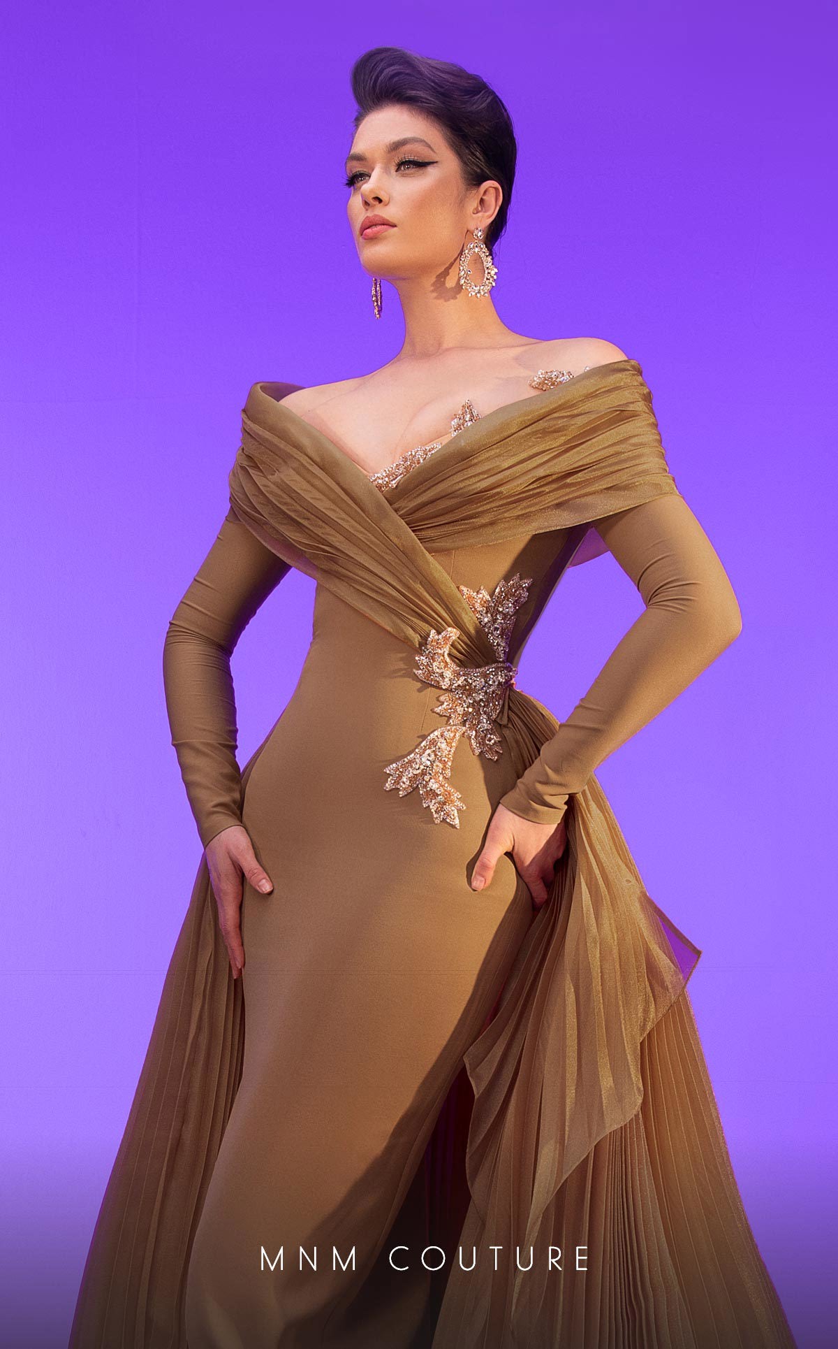 Off-the-Shoulder Floor-Length Tulle Formal Mermaid MNM Couture F02800
