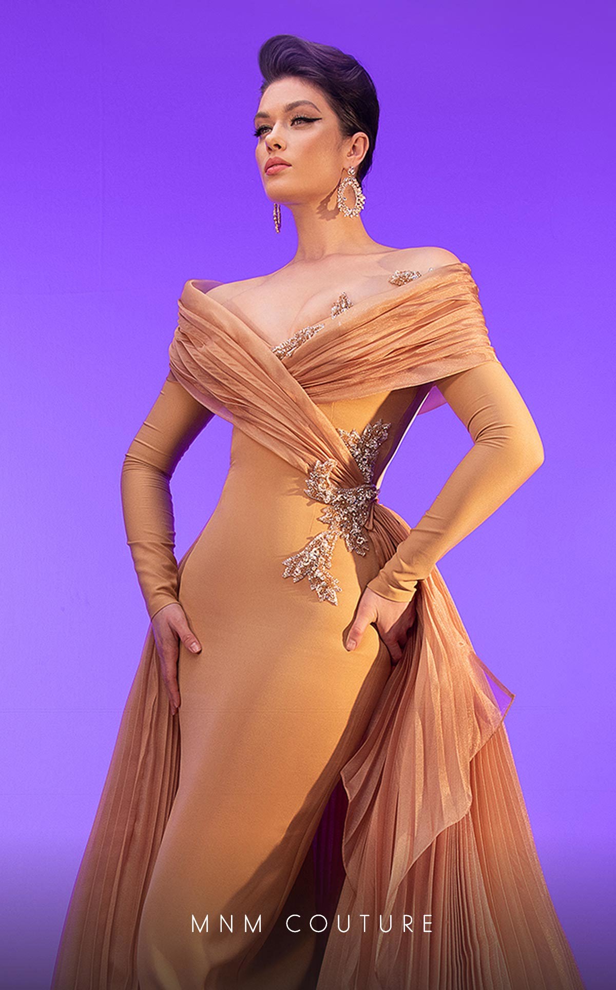 Off-the-Shoulder Floor-Length Tulle Formal Mermaid MNM Couture F02800