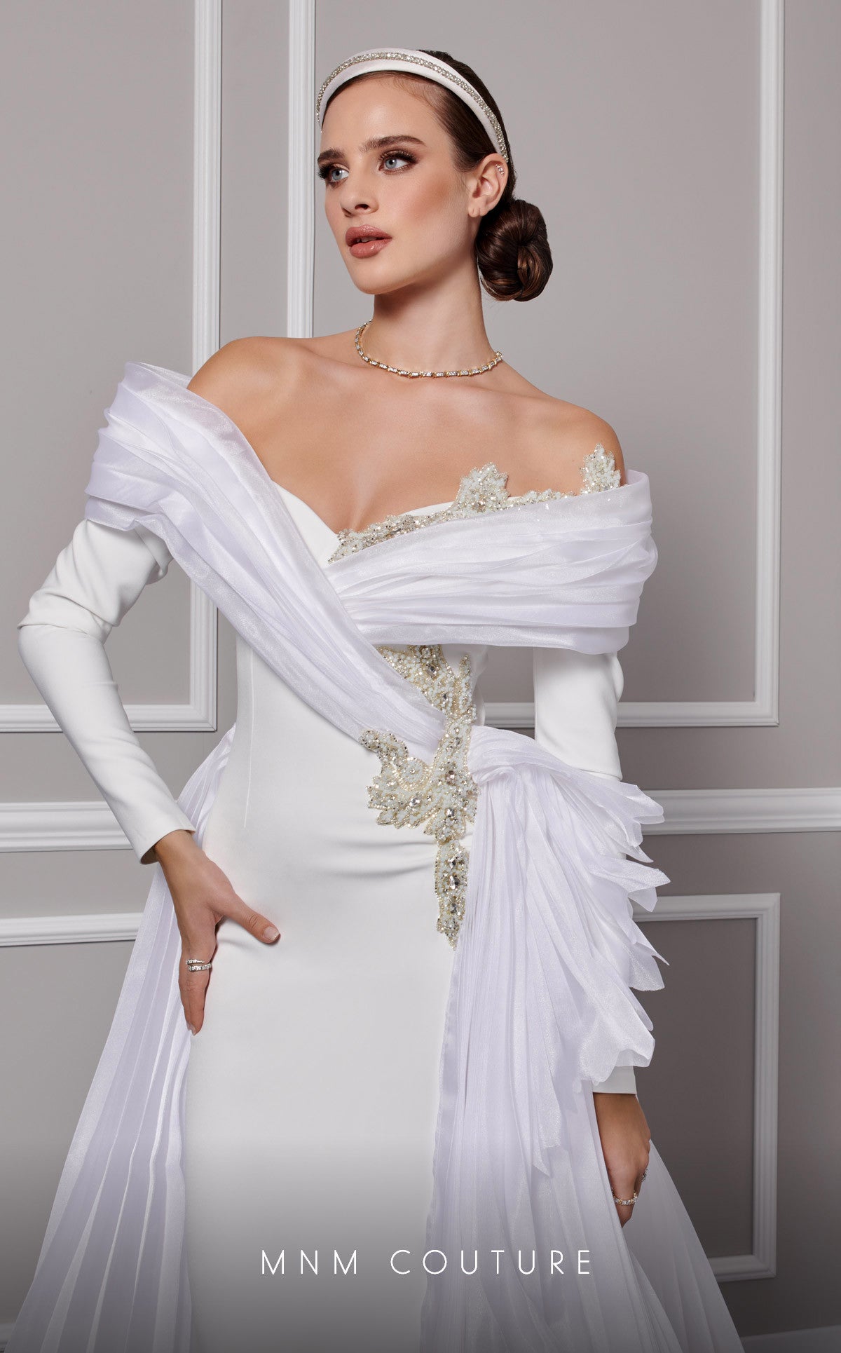 Off-the-Shoulder Floor-Length Tulle Formal Mermaid MNM Couture F02800