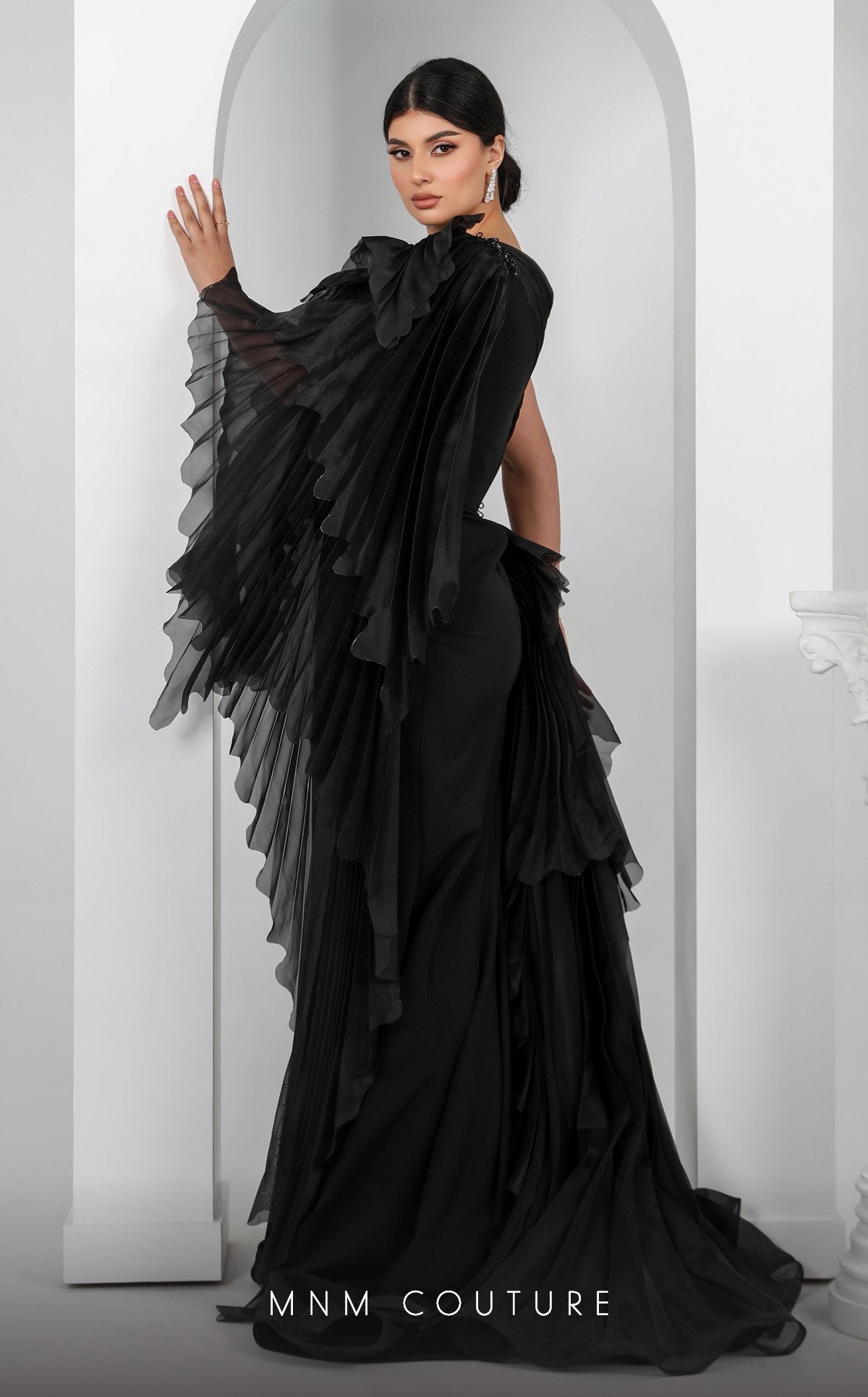 One-Shoulder Floor-Length Chiffon Formal Sheath MNM Couture F02801